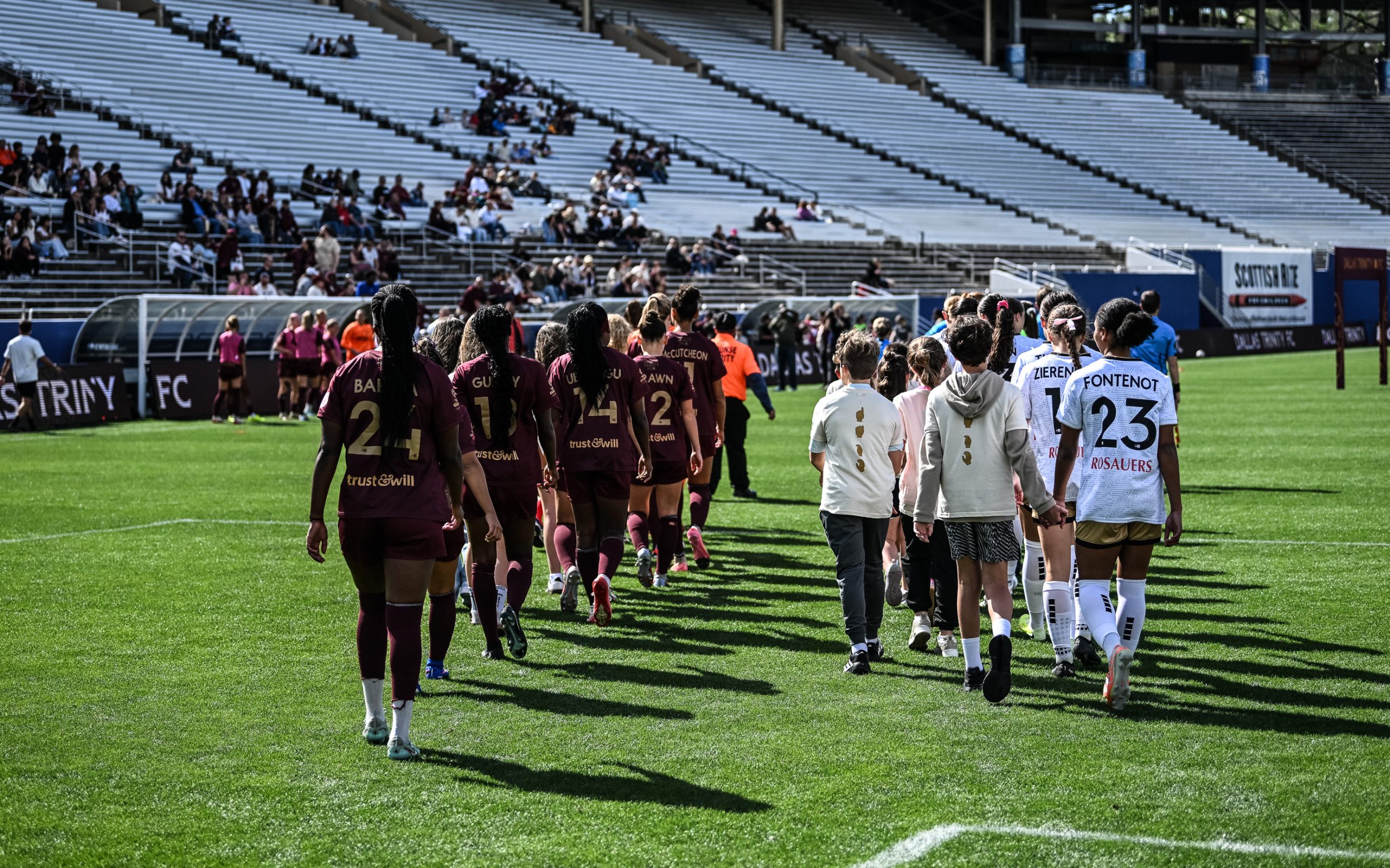 Dallas Trinity and Spokane Zephyr march out, April 4, 2025. (Mike Brooks, 3rd Degree)
