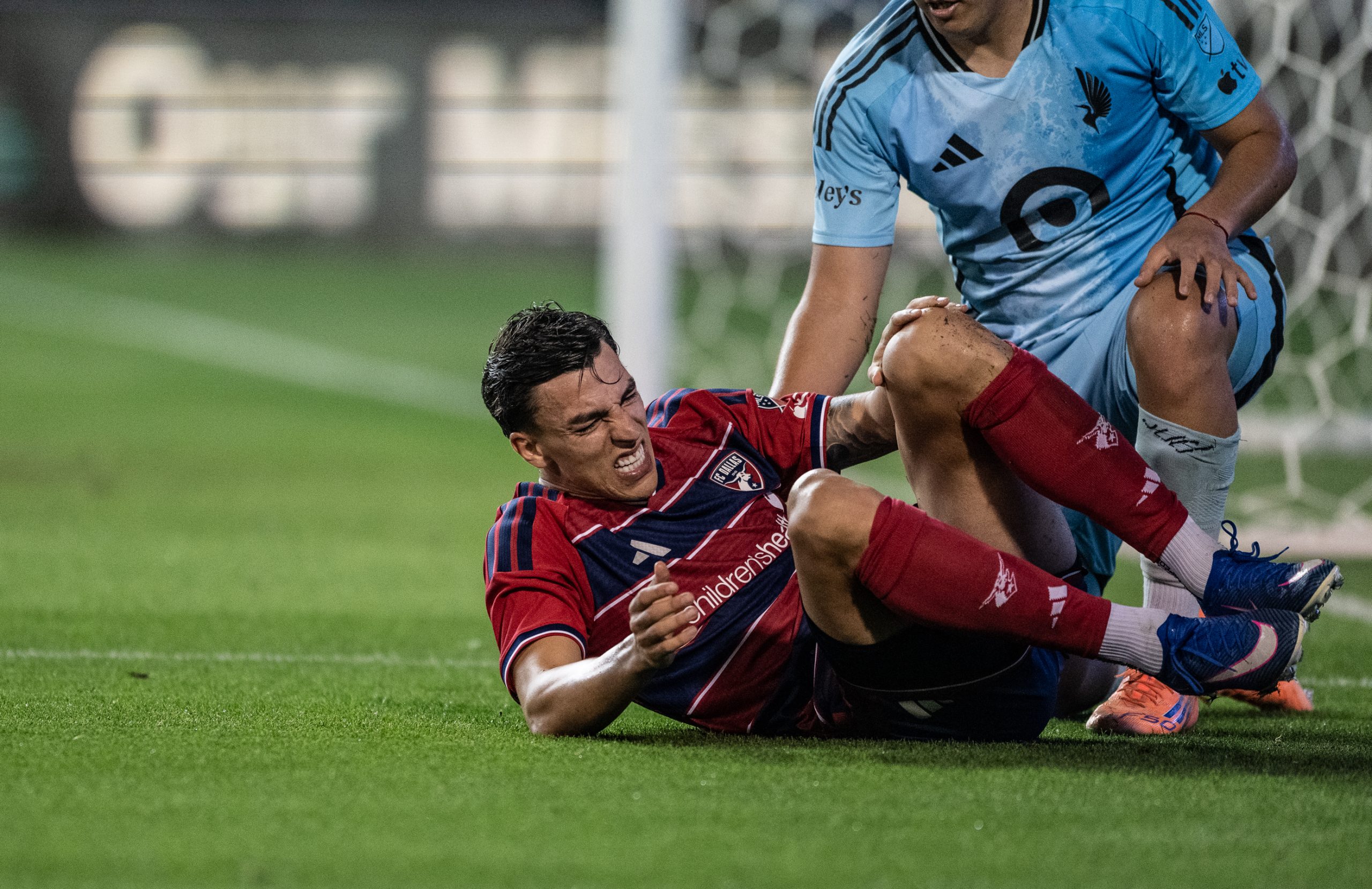 Petar Musa goes down against Minnesota United, April 22, 2026. (Mike Brooks, 3rd Degree)