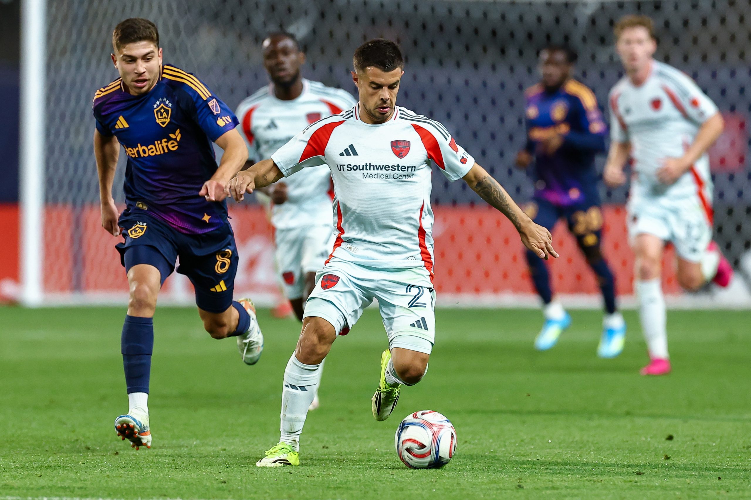 Joaquín Valiente on the ball against the LA Galaxy, April 18, 2026. (Matt Visinsky, 3rd Degree)