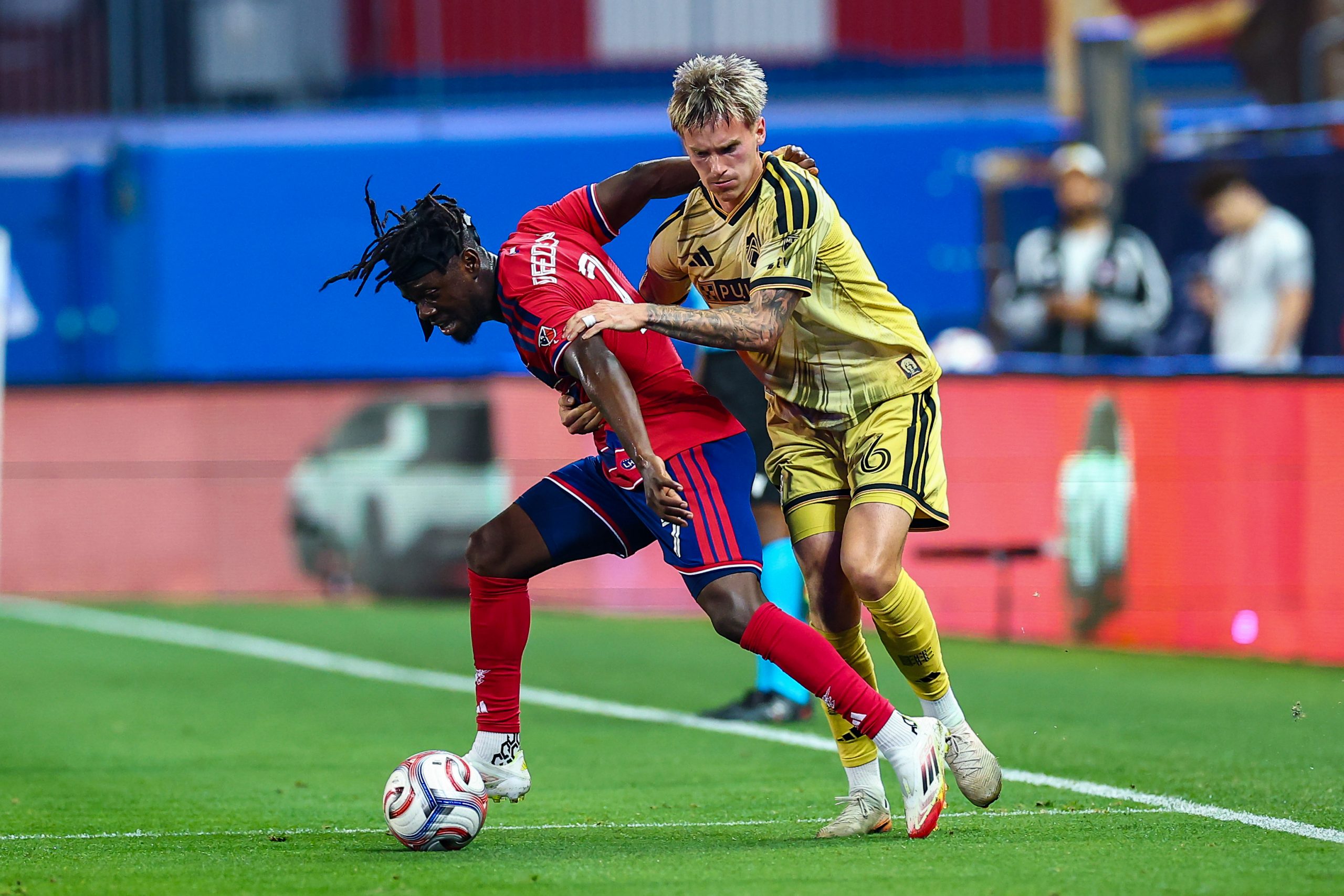 Louicius Deedson shields the ball against St Louis City, April 11, 2026. (Matt Visinsky, 3rd Degree)