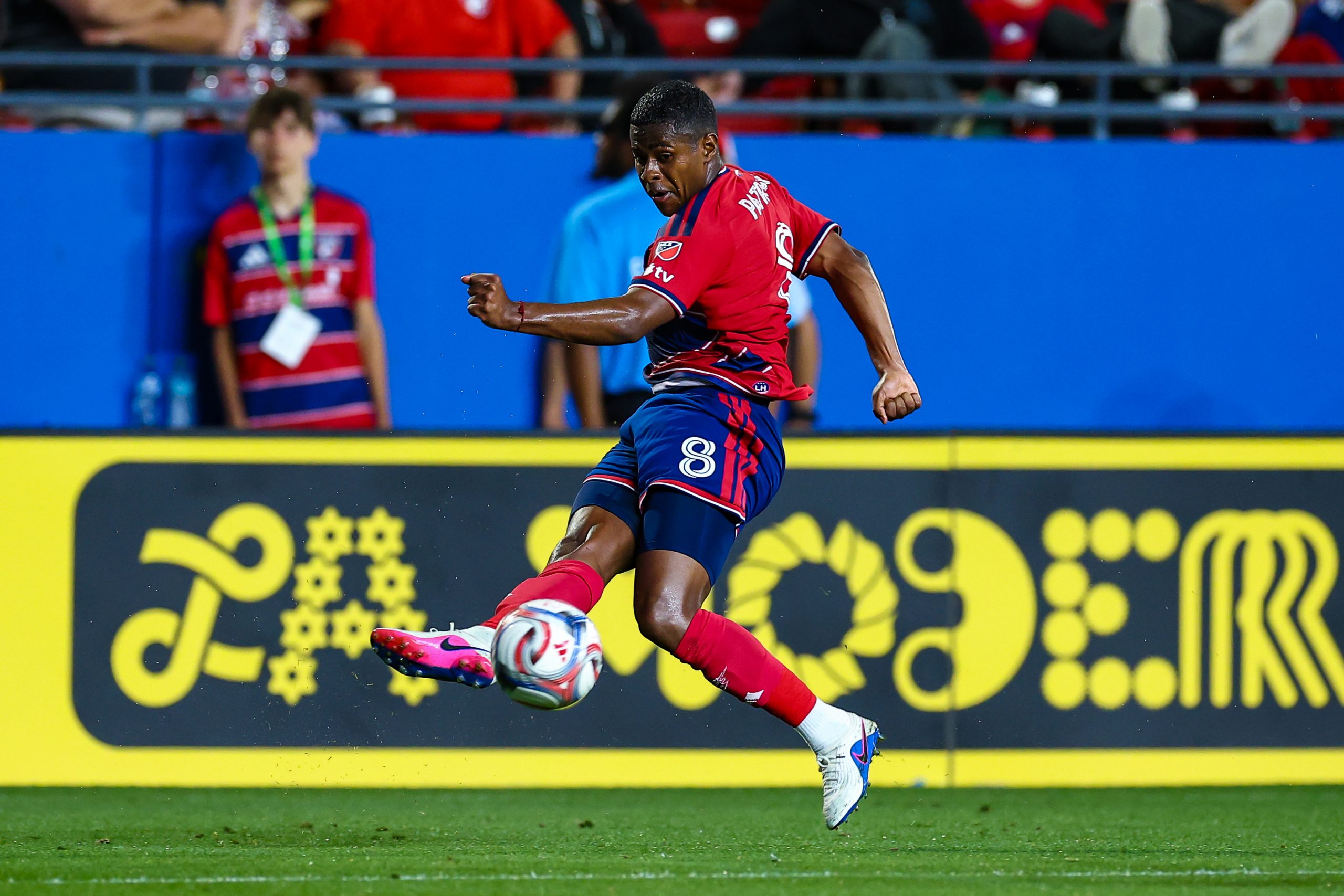 Patrickson Delgado plays a cross against St Louis City, April 11, 2026. (Matt Visinsky, 3rd Degree)