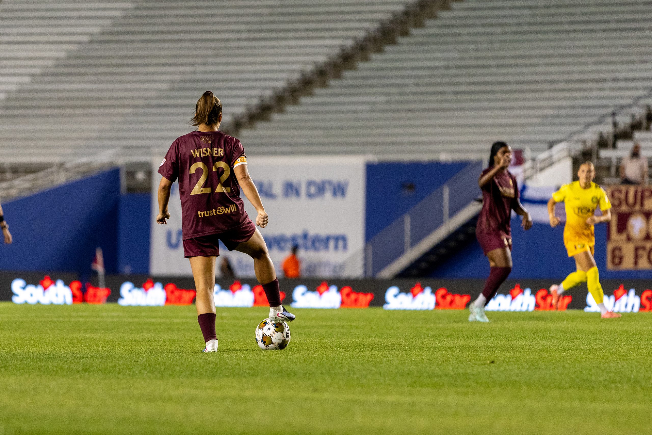 Trinity Captain Amber Wisner stands on the ball in the Dallas Trinity game against Tampa Bay Sun, March 31, 2026. (Beth Spicer, 3rd Degree)