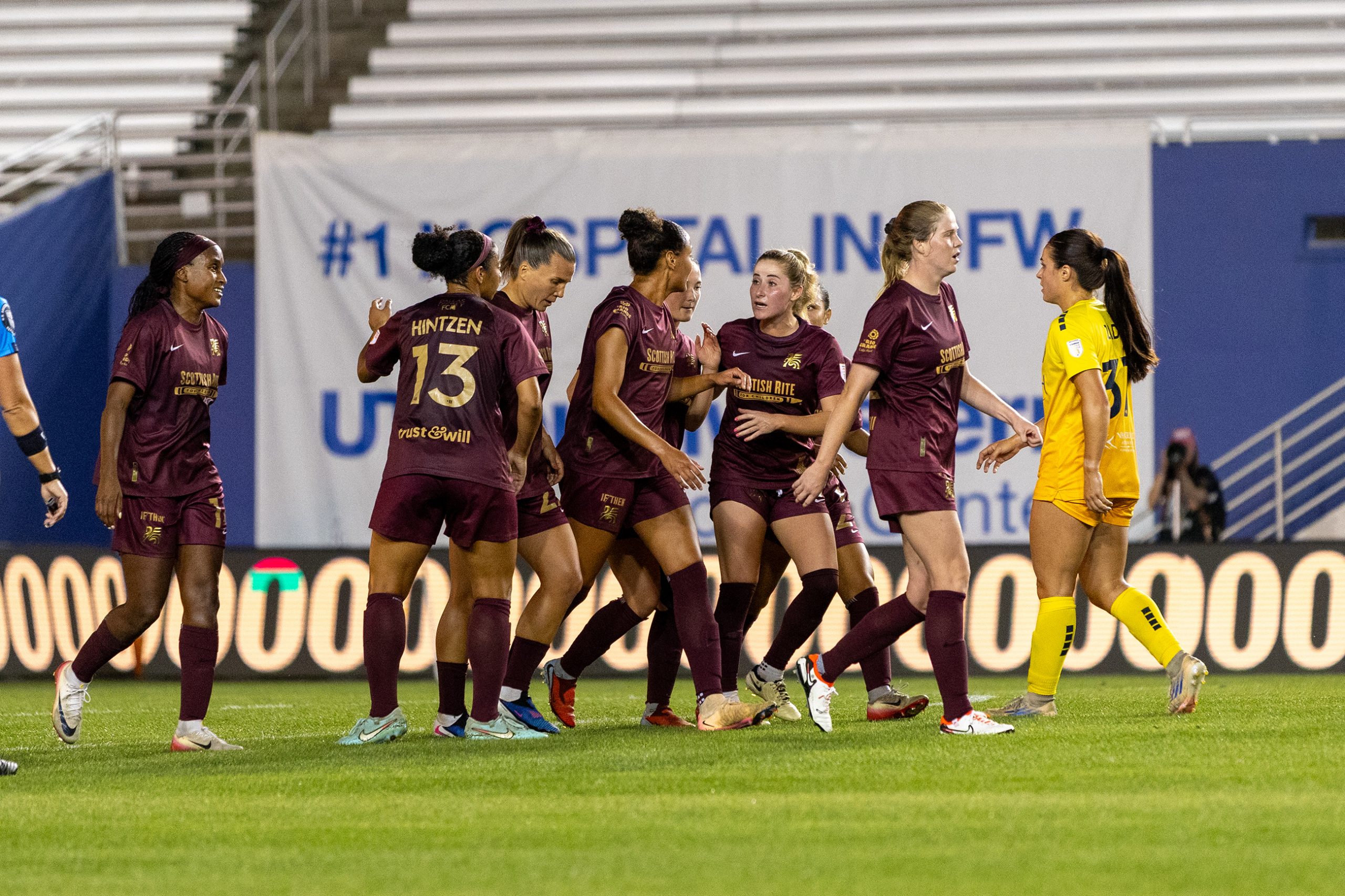 Dallas Trinity celebrates their goal in the game against Tampa Bay Sun, March 31, 2026. (Beth Spicer, 3rd Degree)