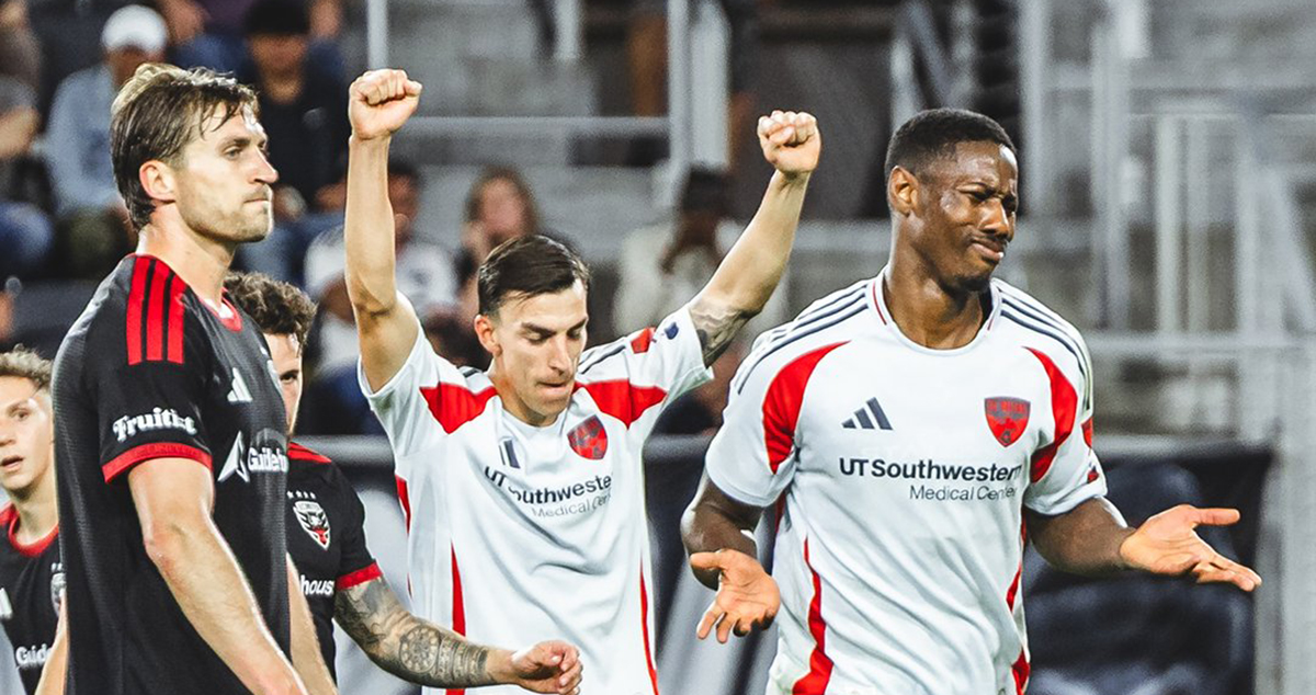 Osaze Urhoghide and Peter Musa celebrate against DC United, April 4, 2026. (Courtesy FC Dallas)