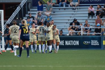 Dallas Trinity celebrates a goal at Tampa Bay Sun, May 9, 2026 (Photo: Keiona Thompson Courtesy Dallas Trinity FC)