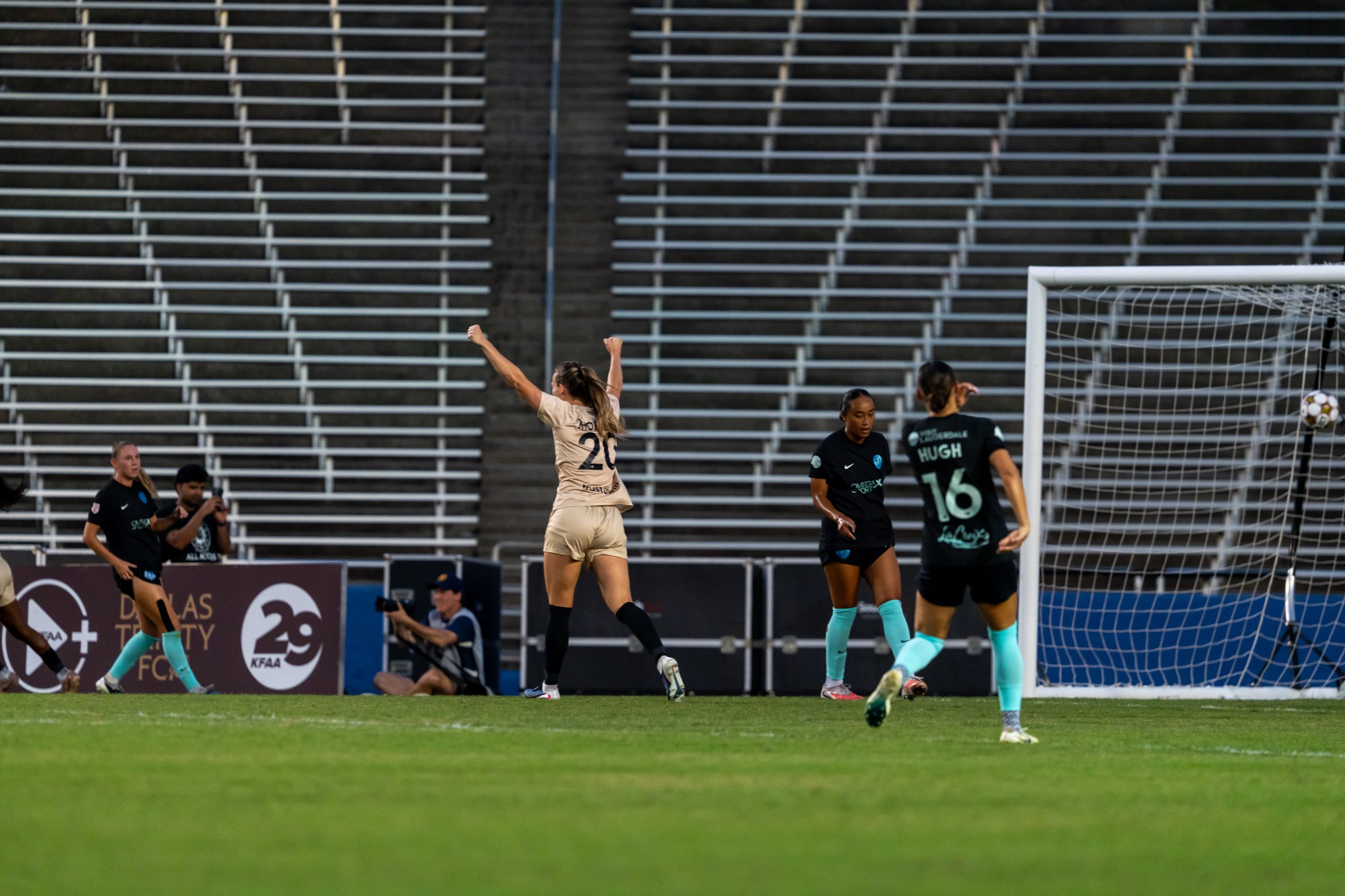 Cam Lancaster celebrates an assist - Ft. Lauderdale United at Dallas Trinity, May 16, 2026 (Photo: Anna Dolmany Courtesy Dallas Trinity FC)