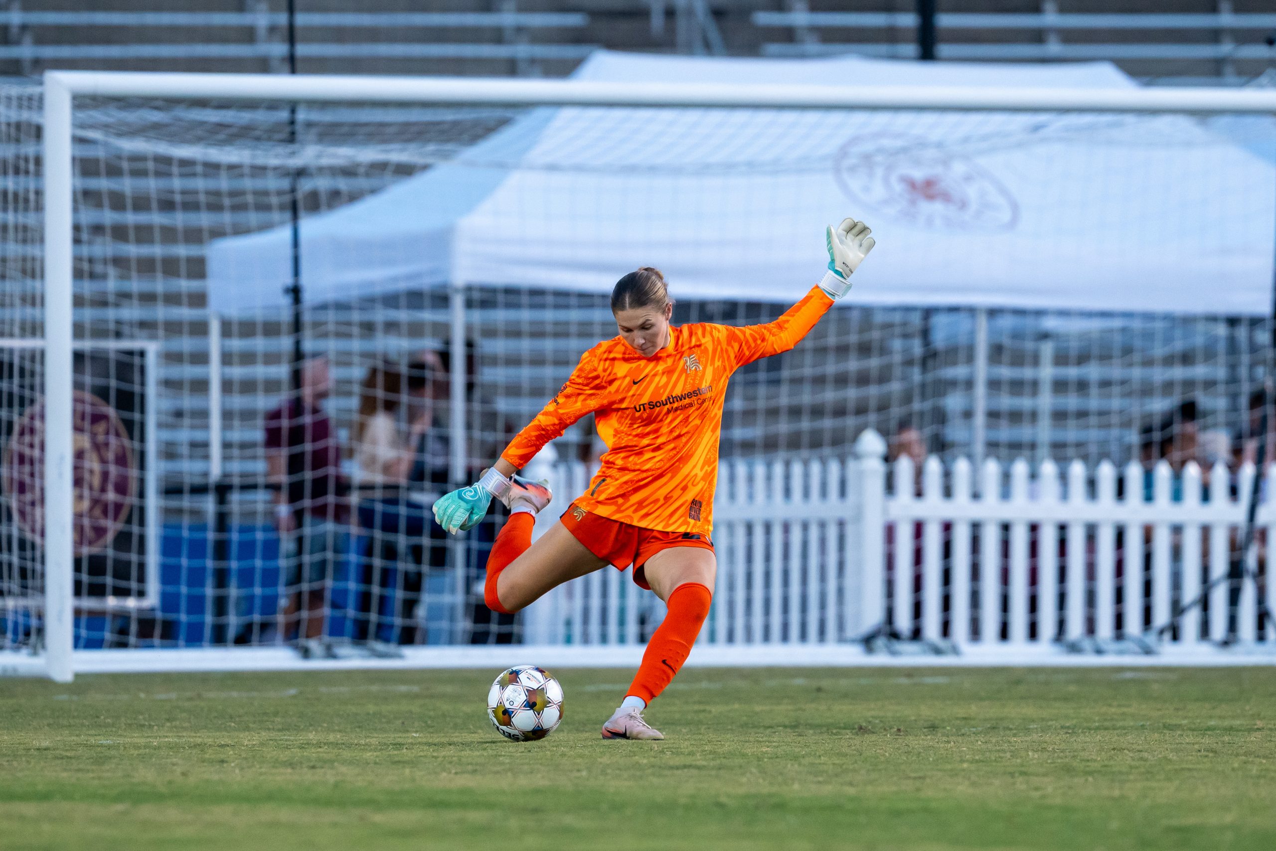 Tyler McCamey boots the ball deep - Ft. Lauderdale United at Dallas Trinity, May 16, 2026 (Photo: Anna Dolmany Courtesy Dallas Trinity FC)
