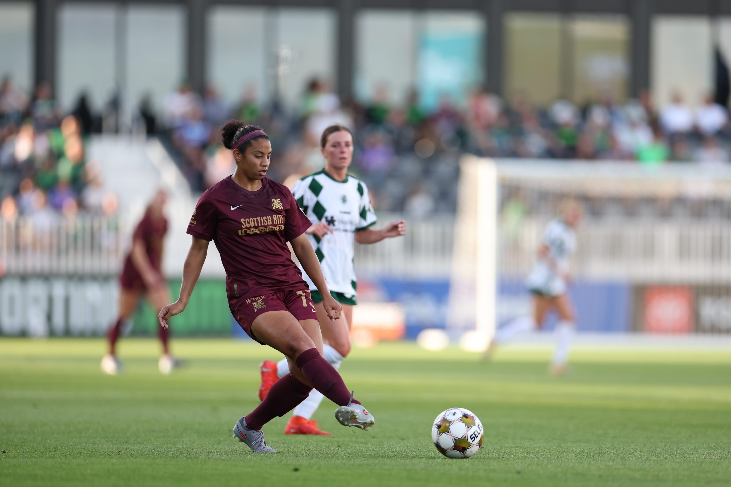Cyera Hintzen executes a pass the ball in the USL Super League Semifinal at Lexington - May 23, 2026 (Keiona Thompson, Courtesy Dallas Trinity FC)