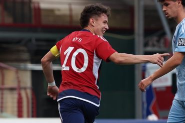 Edu Nys celebrates against Sporting KC II.
