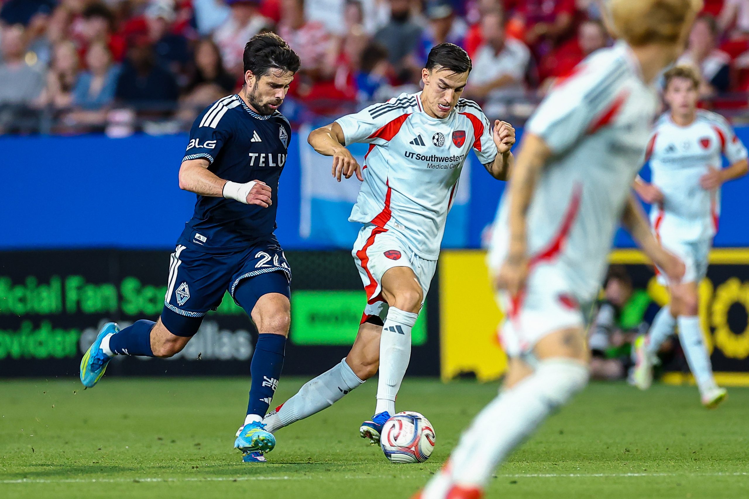 Petar Musa drives forward against the Vancouver Whitecaps, May 13, 2026. (Matt Visinsky, 3rd Degree)