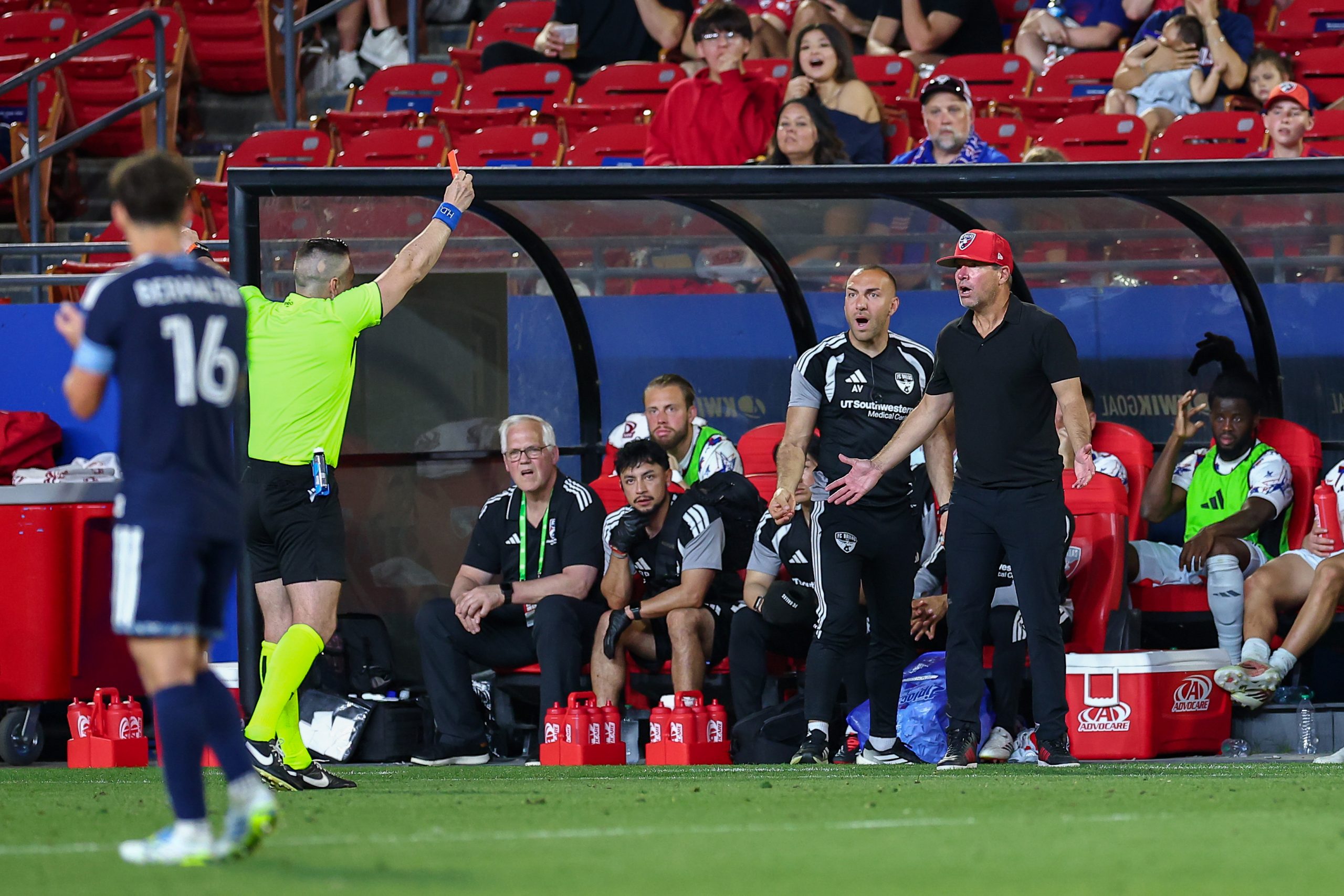 Coach Eric Quill gets a red card against the Vancouver Whitecaps, May 13, 2026. (Matt Visinsky, 3rd Degree)