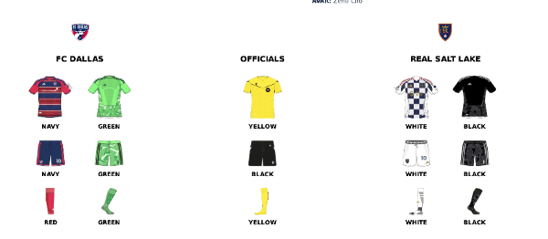 MLS kit assignments for FC Dallas vs Real Salt Lake, May 9, 2026. (Courtesy MLS)