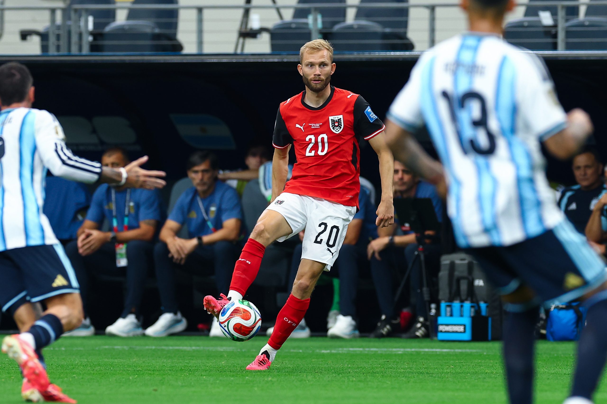 Konrad Laimer (20) surveys the opposition. Argentina vs Austria, World Cup 2026, June 22, 2026. (Matt Visinsky, 3rd Degree)