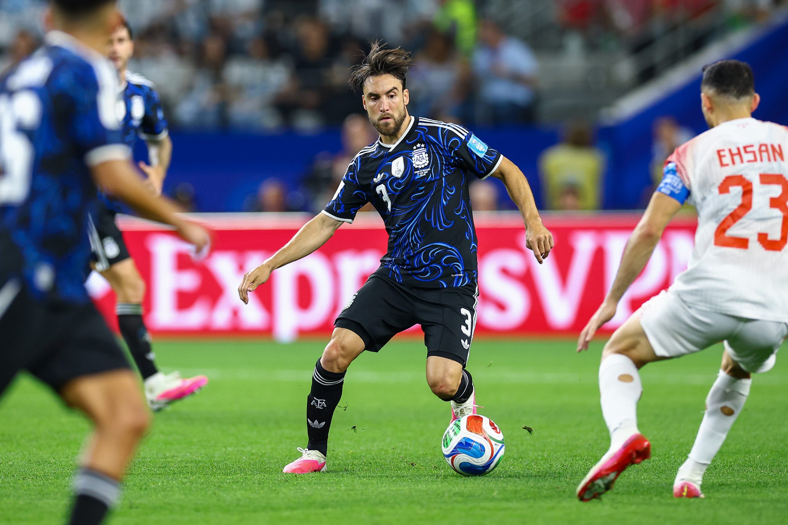 Nicolás Tagliafico (3) on the ball. Jordan vs Argentina, 2026 World Cup, Dallas Stadium, June 27, 2026. (Matt Visinsky, 3rd Degree)