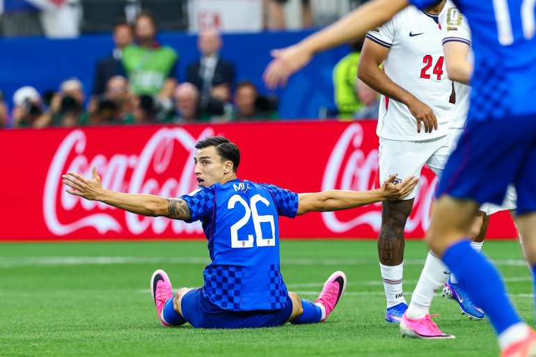 Peter Musa (26) looks for a foul call, England vs Croatia in the World Cup, June 17, 2026 at "Dallas Stadium." (Matt Visinsky, 3rd Degree)