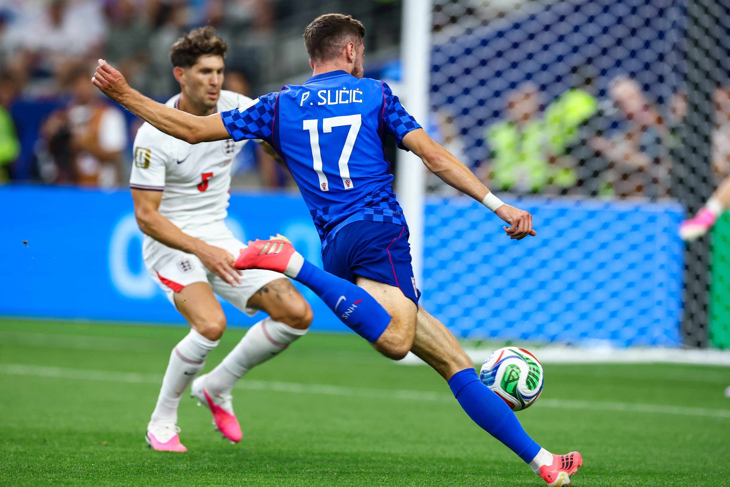 Petar Sucic (17) of Croatia shoots against England in the World Cup, June 17, 2026 at "Dallas Stadium." (Matt Visinsky, 3rd Degree)