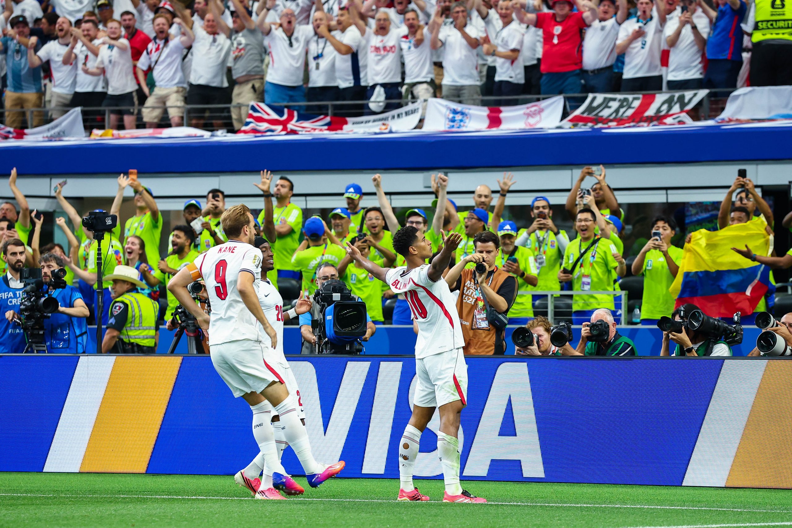 Jude Bellingham (10) celebrates his goal, Croatia v England in the World Cup, June 17, 2026 at "Dallas Stadium." (Matt Visinsky, 3rd Degree)