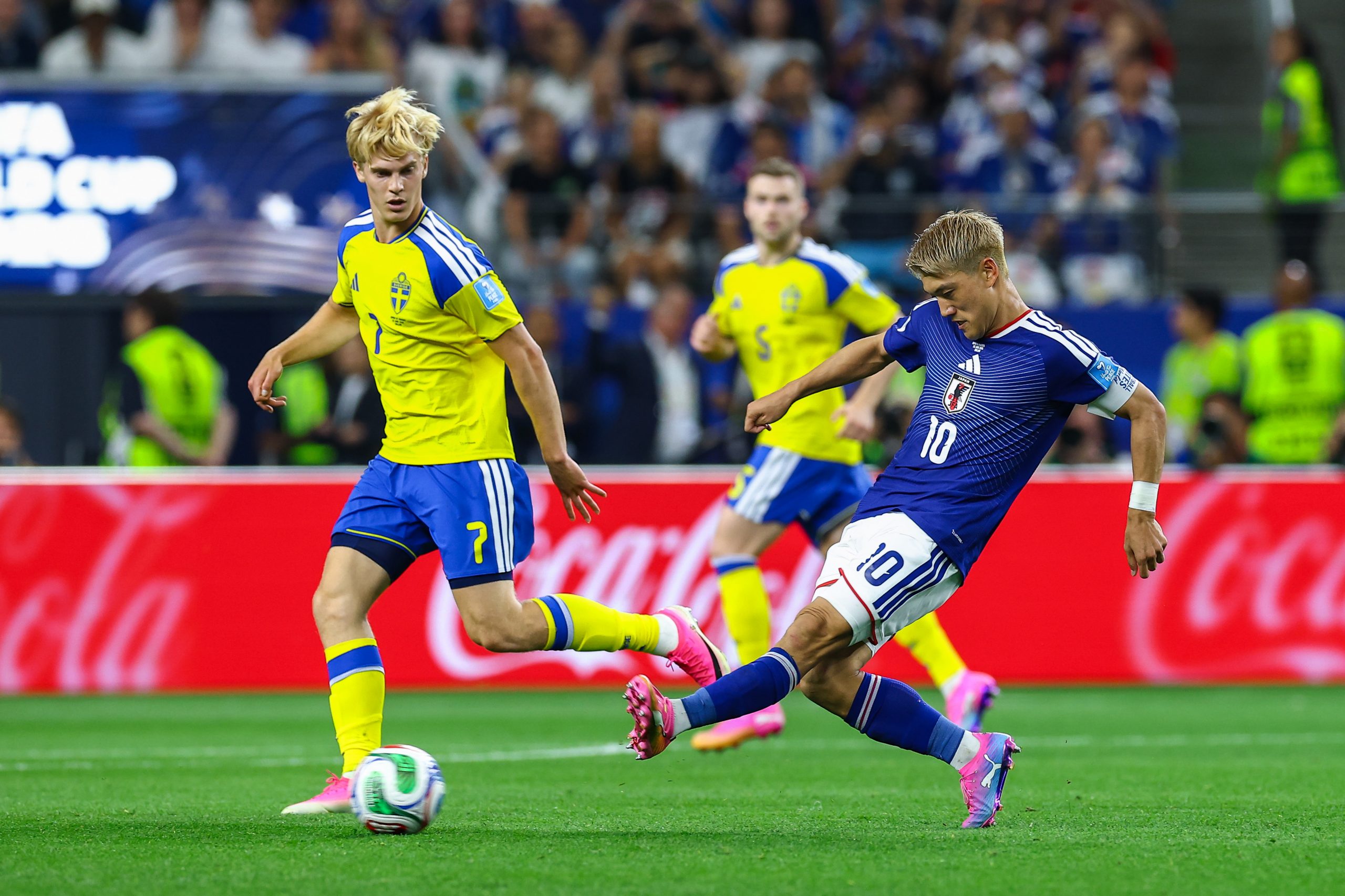 Ritsu Dōan (10) goes for goal. Japan vs Sweden, 2026 World Cup at Dallas Stadium, June 25, 2026. (Matt Visinsky, 3rd Degree)
