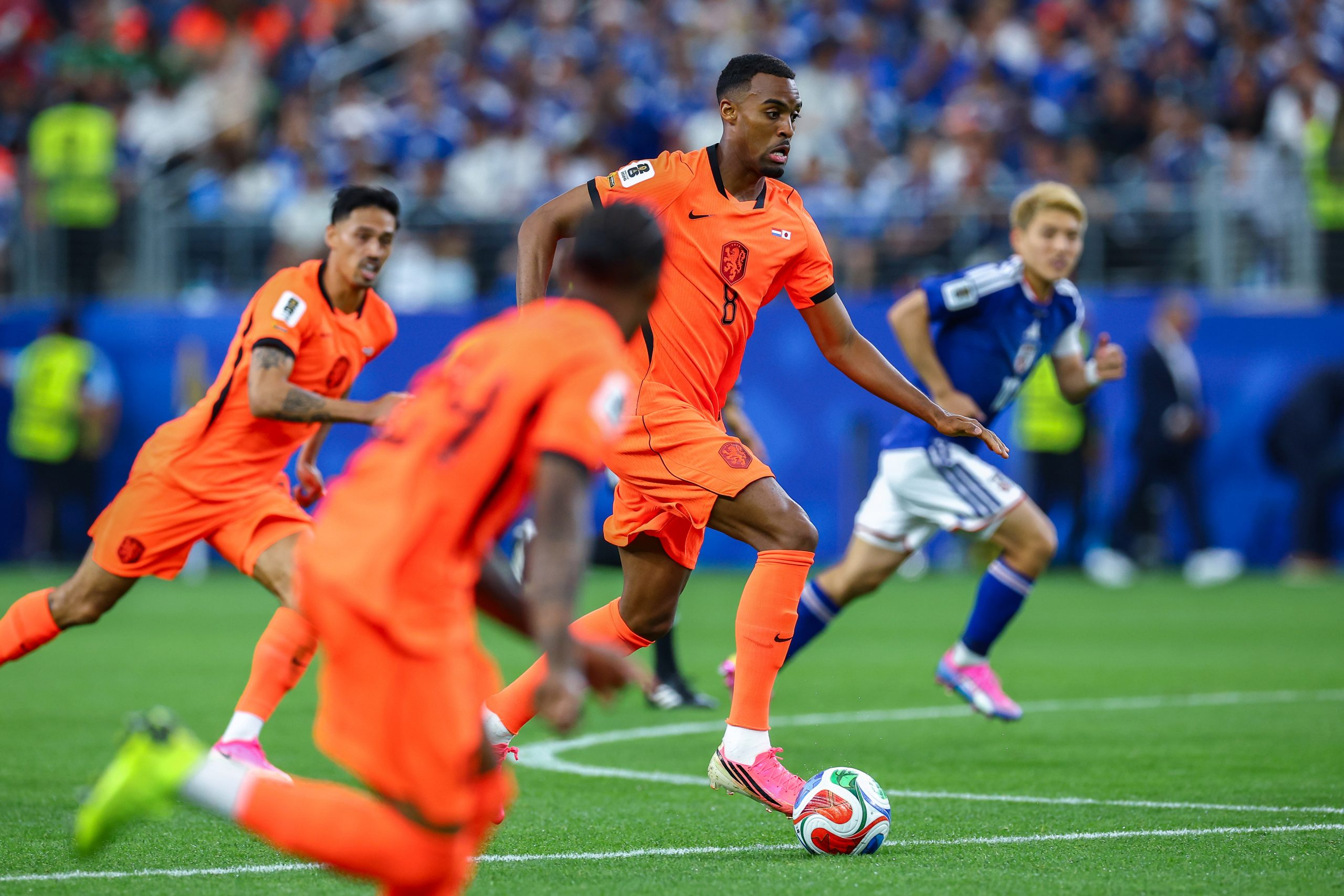 Ryan Gravenberch (8) on the ball. Japan vs Netherlands, at "Dallas Stadium," 2026 World Cup, June 14, 2026. (Matt Visinsky, 3rd Degree)