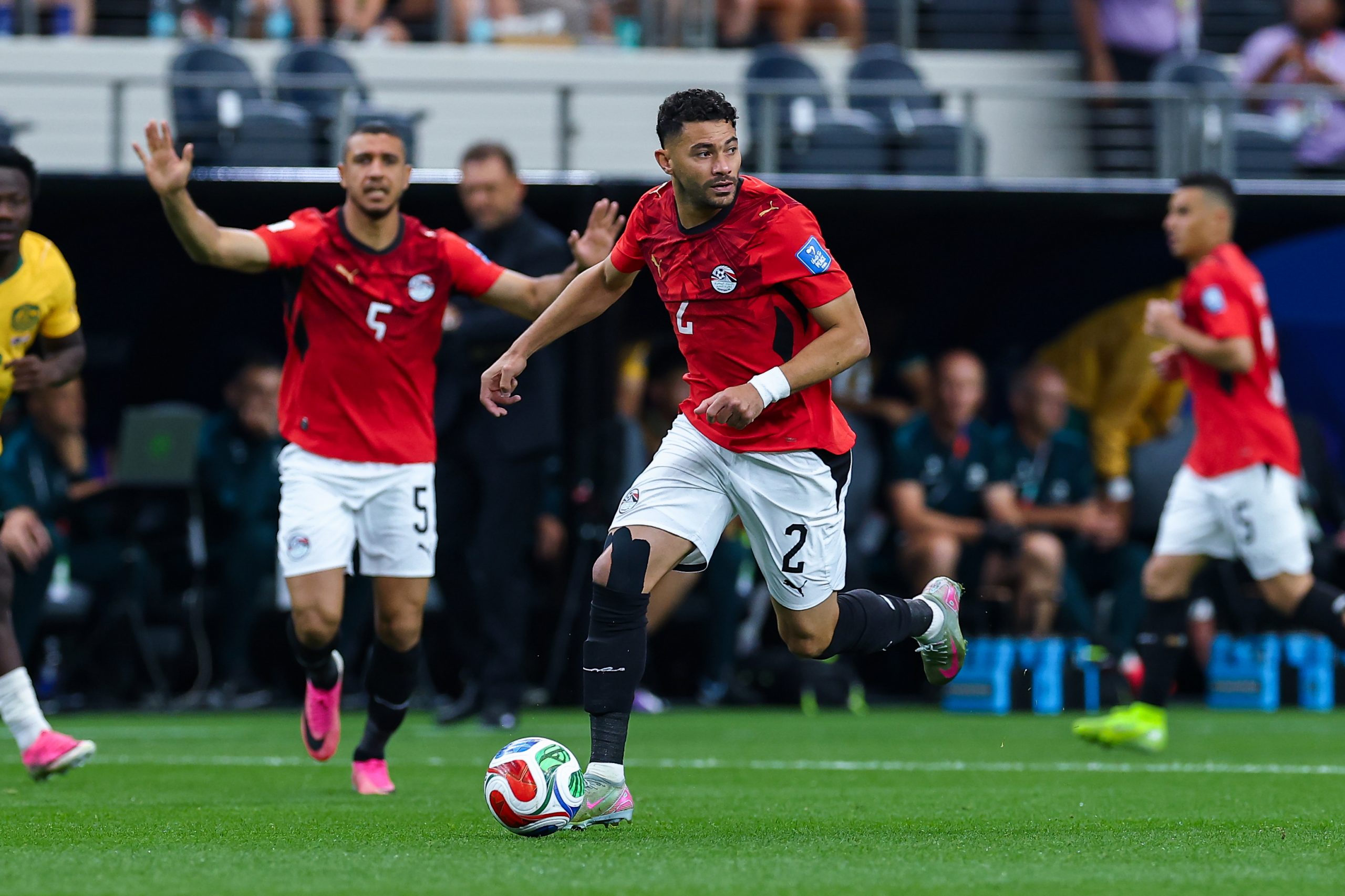 Yasser Ibrahim (2) on the ball. Australia vs Egypt, 2026 World Cup, Dallas Stadium, June 27, 2026. (Matt Visinsky, 3rd Degree)