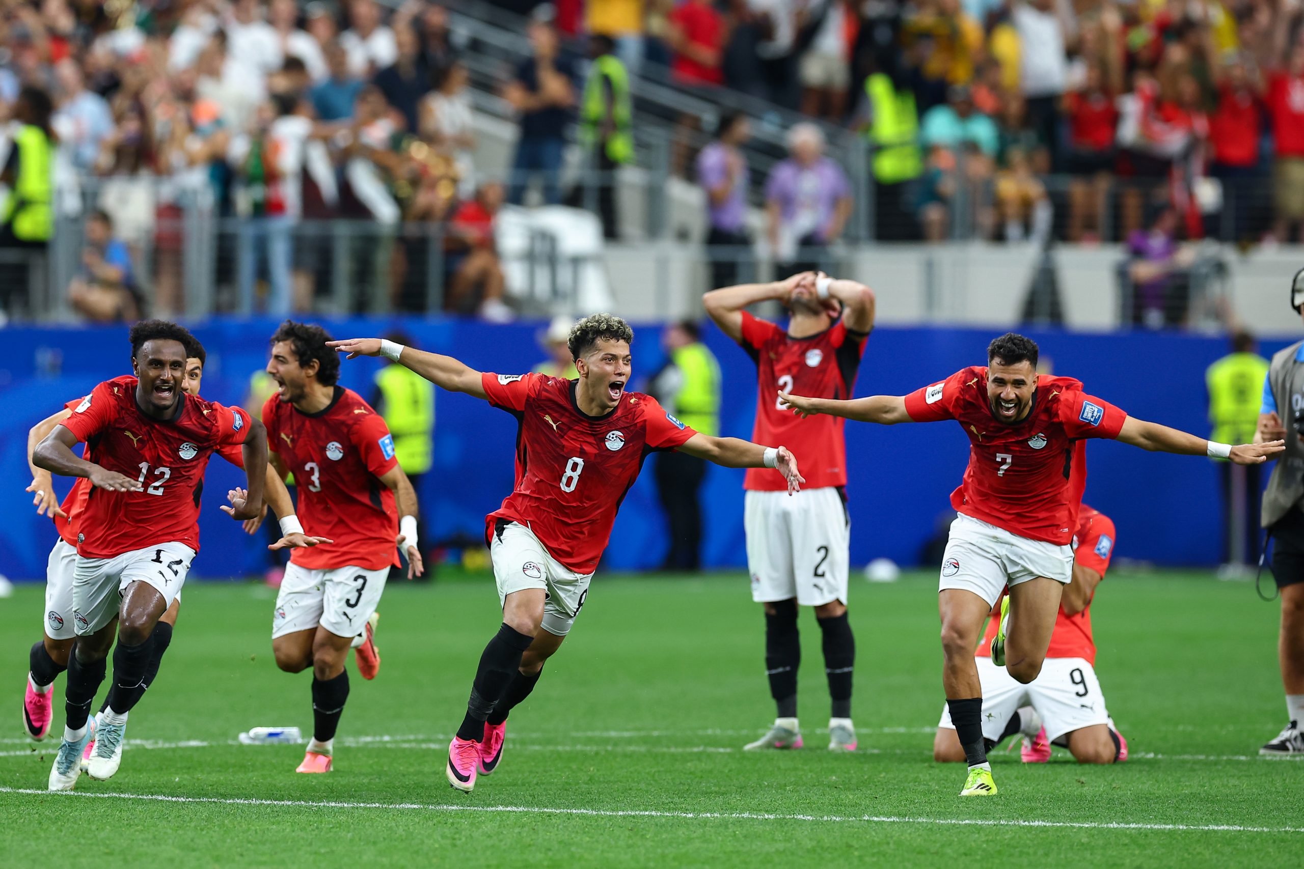 Egypt players celebrate their victory. Australia vs Egypt, 2026 World Cup, Dallas Stadium, June 27, 2026. (Matt Visinsky, 3rd Degree)