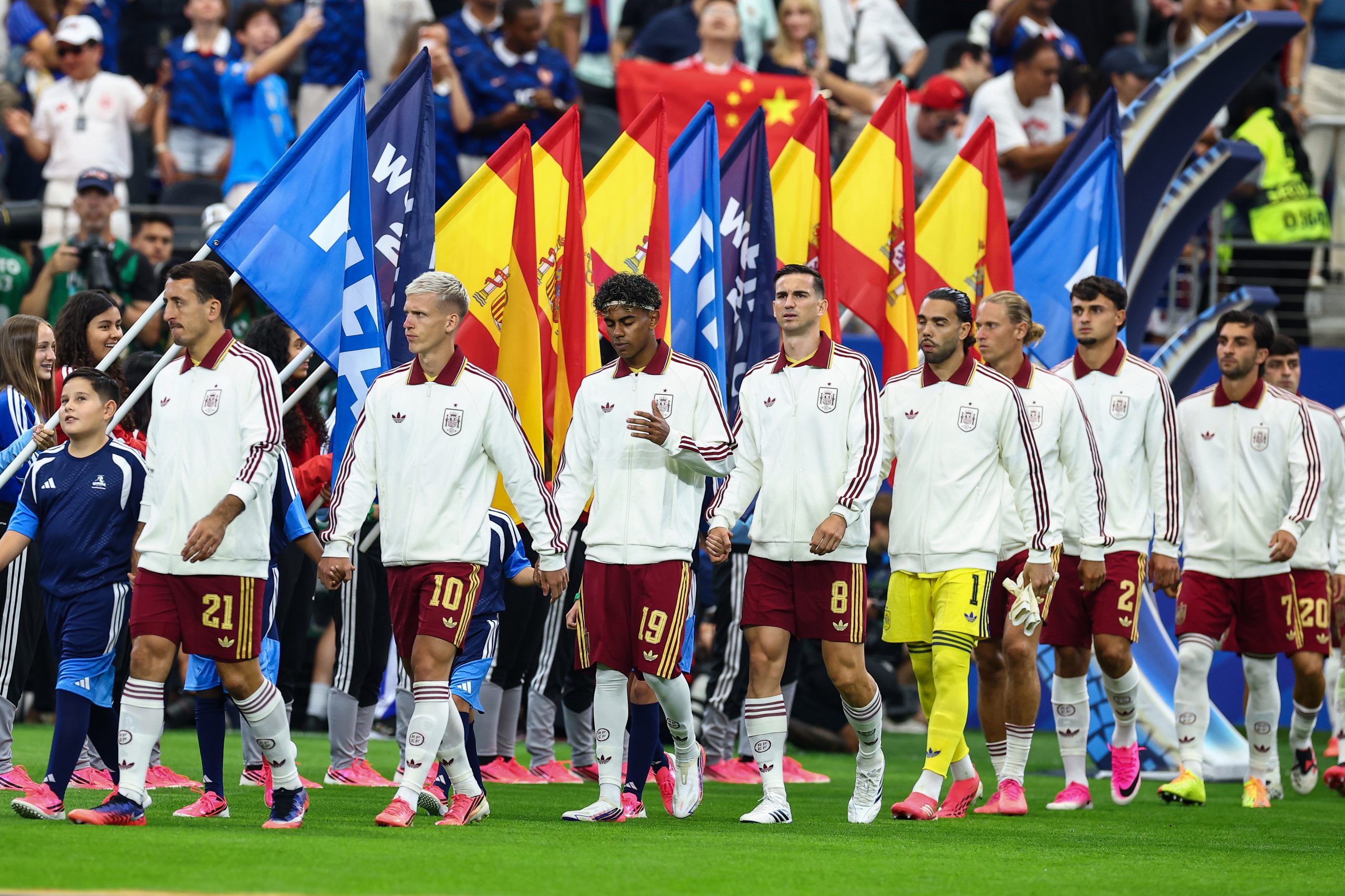 Spain walks out for the anthems. France vs Spain, 2026 World Cup, Dallas Stadium, July 14, 2026. (Matt Visinsky, 3rd Degree)
