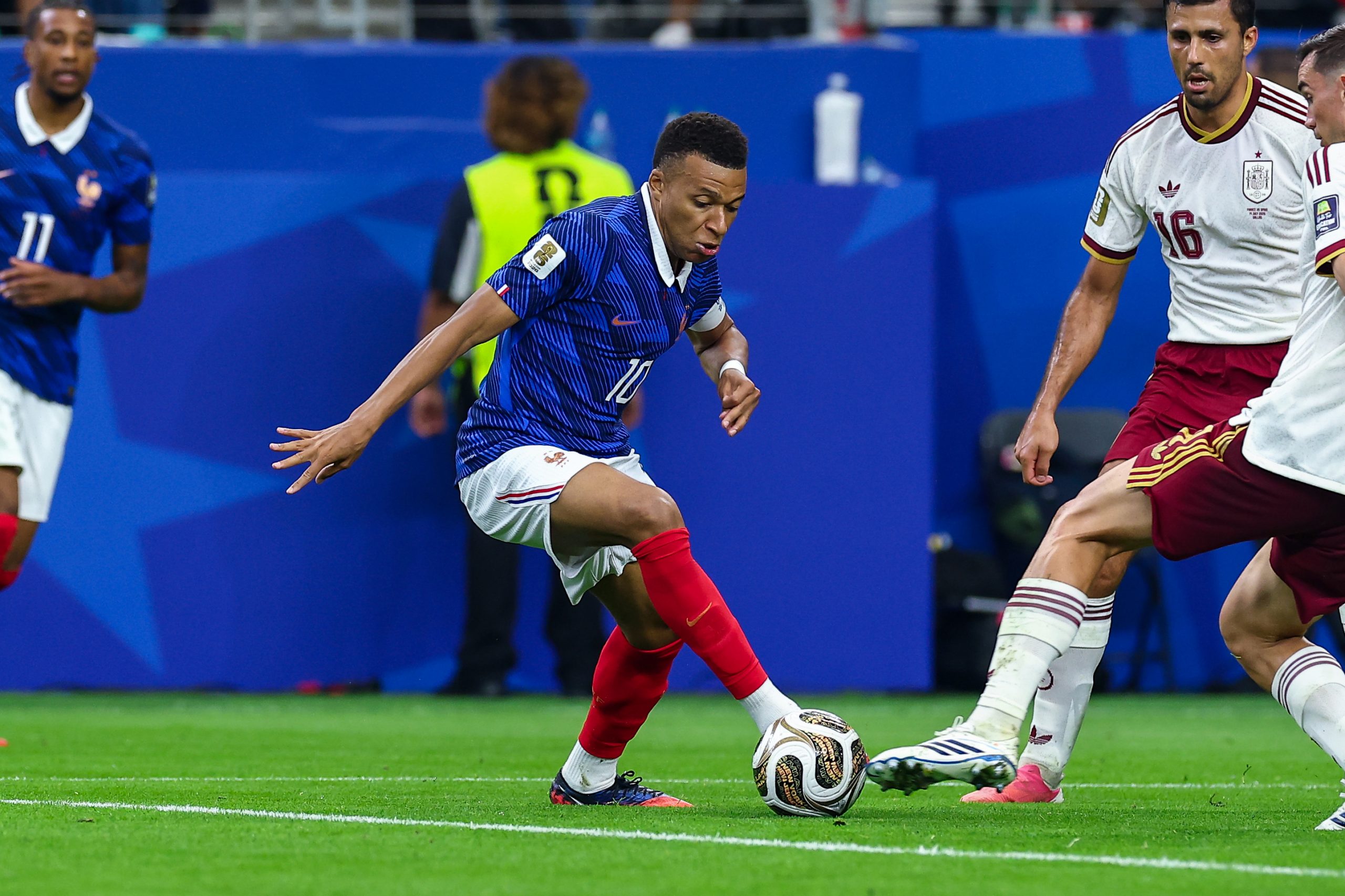 Kylian Mbappé (10) on the ball. France vs Spain, 2026 World Cup, Dallas Stadium, July 14, 2026. (Matt Visinsky, 3rd Degree)