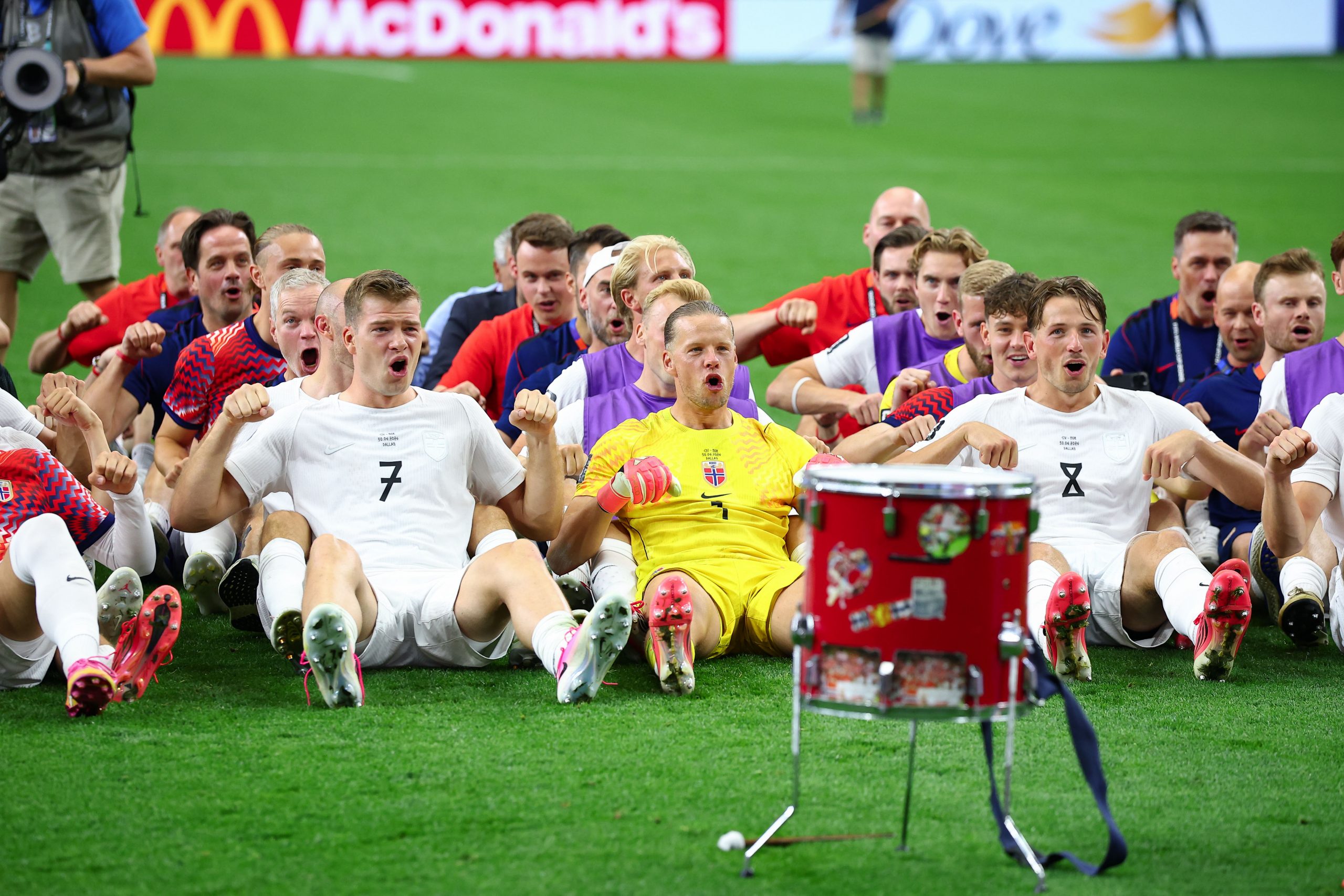 Norway celebrates its victory. Norway vs Côte d'Ivoire, 2026 World Cup, Dallas Stadium, June 27, 2026. (Matt Visinsky, 3rd Degree)
