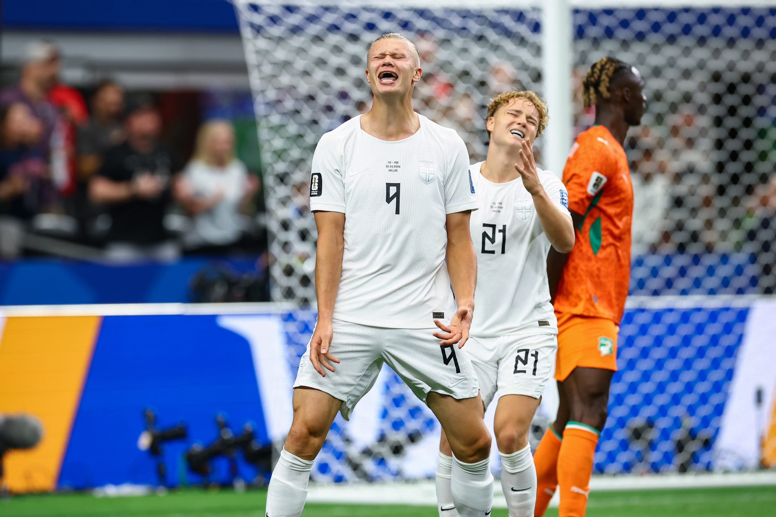 Erling Haaland (9) roars. Norway vs Côte d'Ivoire, 2026 World Cup, Dallas Stadium, June 27, 2026. (Matt Visinsky, 3rd Degree)