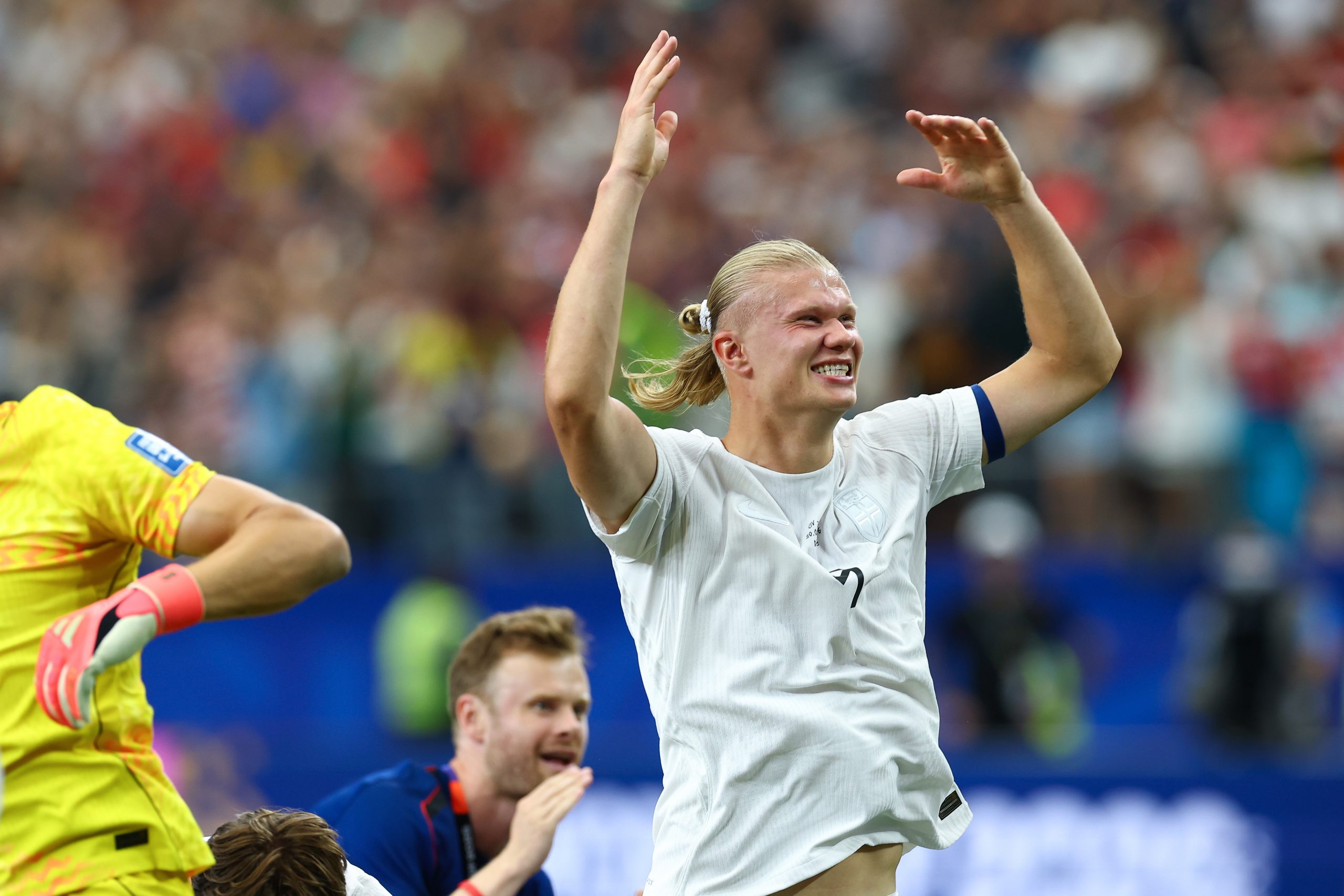 Erling Haaland (9) celebrates. Norway vs Côte d'Ivoire, 2026 World Cup, Dallas Stadium, June 27, 2026. (Matt Visinsky, 3rd Degree)