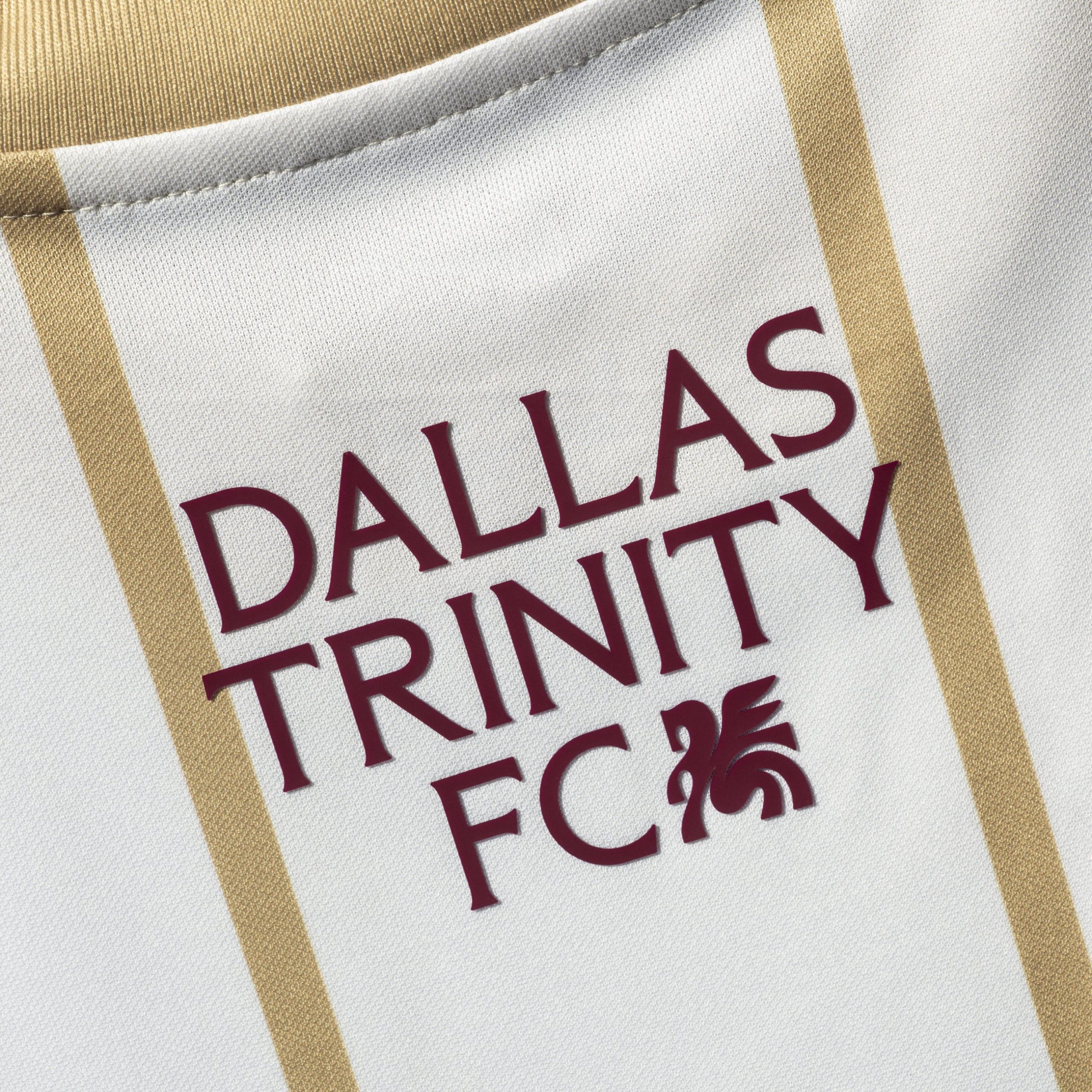 Dallas Trinity wordmark, Dallas Trinity 2026 Fall secondary jersey. (Courtesy Dallas Trinity)