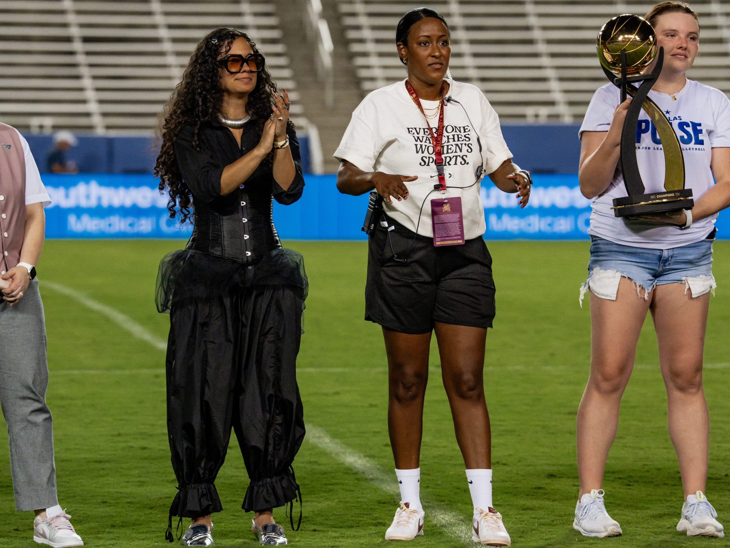 Women in Sports Night panelists and Dallas Pulse at The Cotton Bowl (Photo courtesy Dallas Trinity FC)