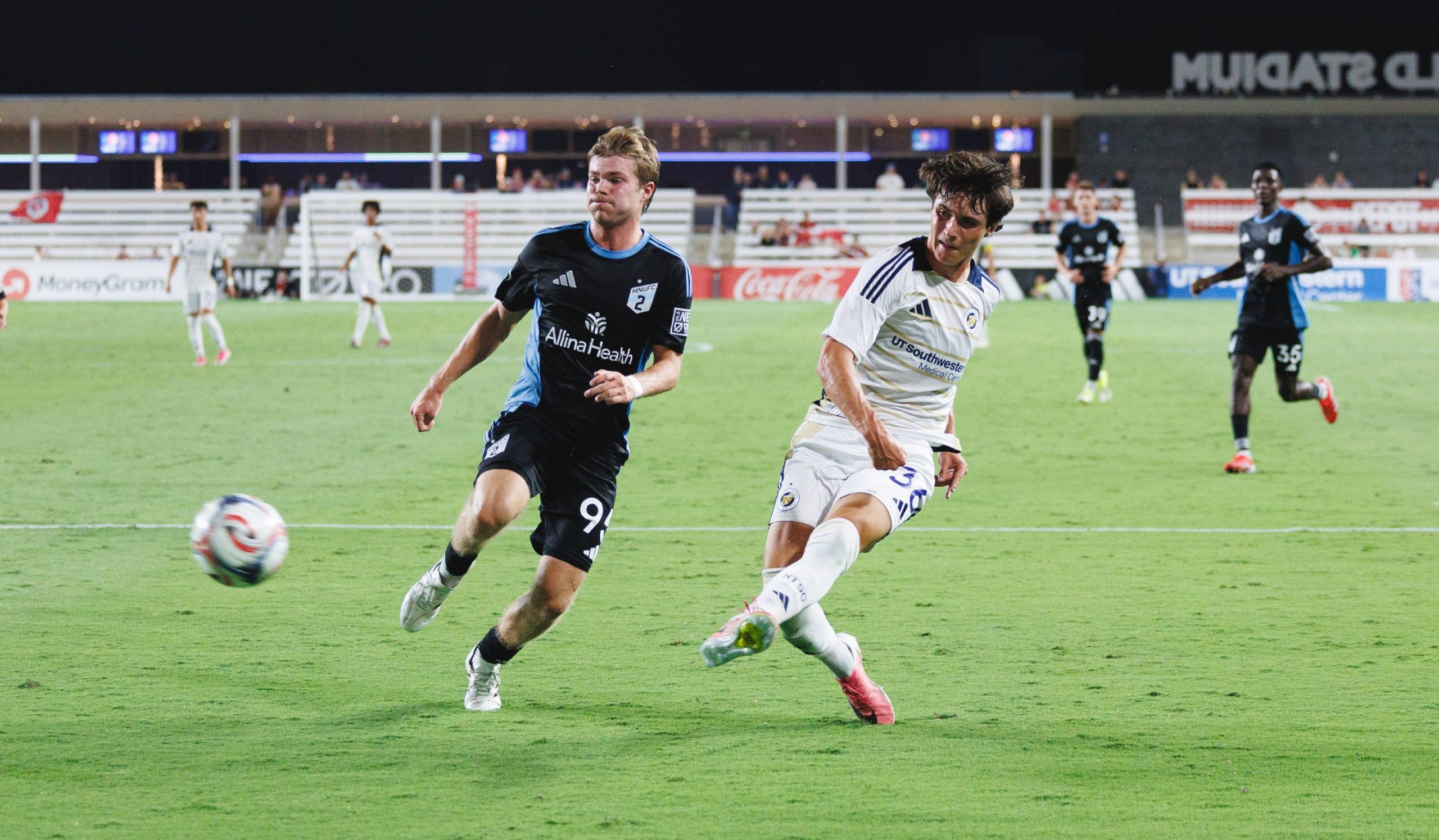 Daniel Baran (36) shoots for goal. North Texas SC vs Minnesota United FC 2, August 22, 2026. (Cort Letcher, 3rd Degree)