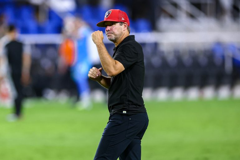 FC Dallas Head Coach Eric Quill celebrates against Querétaro FC in Leagues Cup Game One, August 5, 2026. (Matt Visinsky, 3rd Degree)
