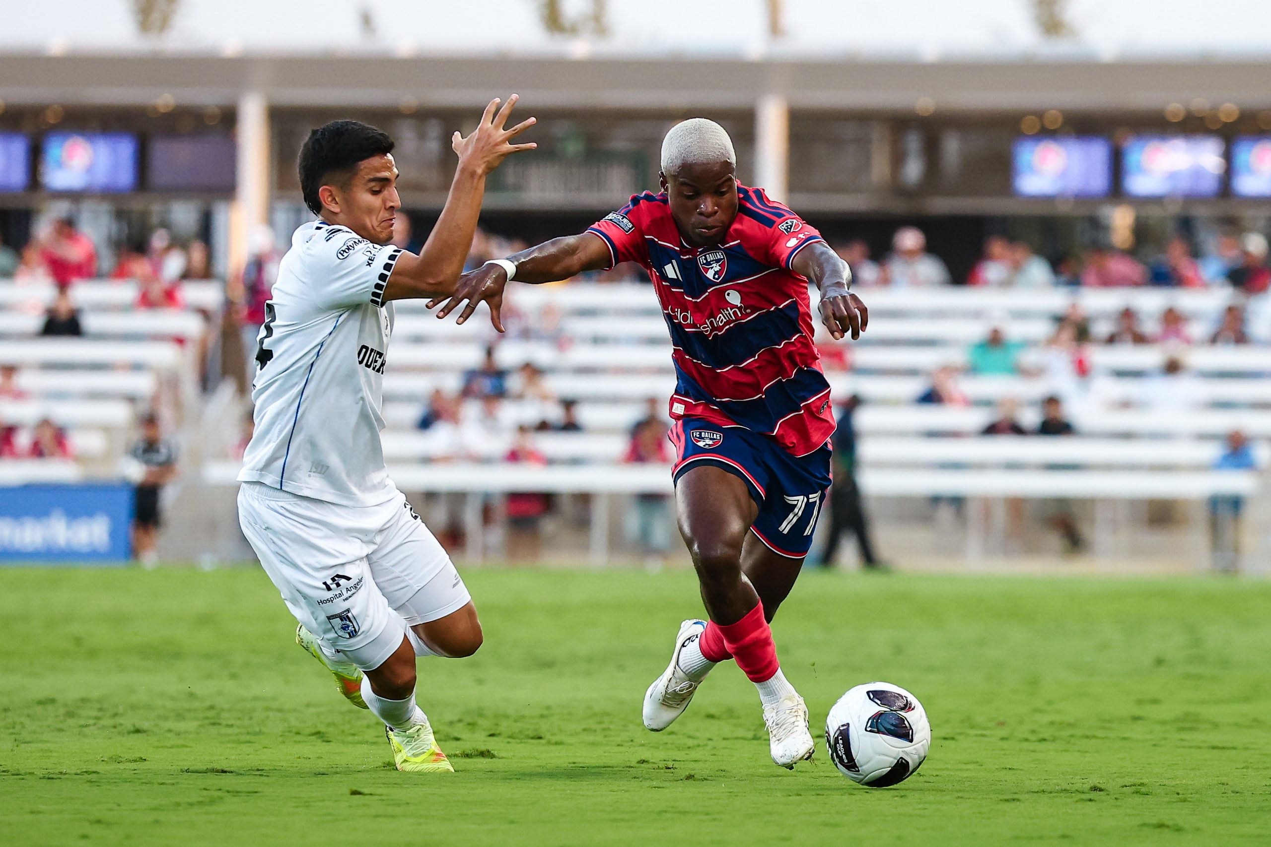 Bernie Kamungo (77) attacks the defense against Querétaro FC in Leagues Cup Game One, August 5, 2026. (Matt Visinsky, 3rd Degree)