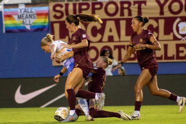 Sydney Cheesman (12) makes a clean tackle, Dallas Trinity vs Carolina Ascent, August 22, 2026. (Beth Spicer, 3rd Degree)