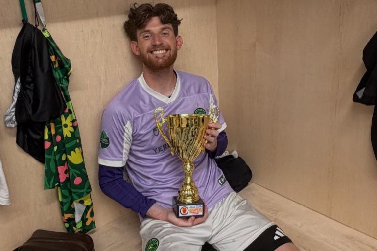 Seth Wilson enjoying the 2026 USL-2 Championship. (Courtesy Vermont Green)