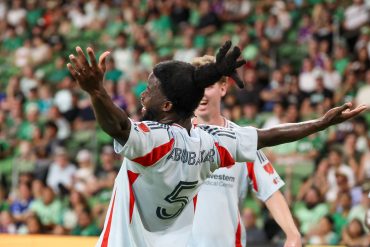 Lalas Abubakar celebrates his goal vs Austin FC, August 16, 2026. (Courtesy FC Dallas)