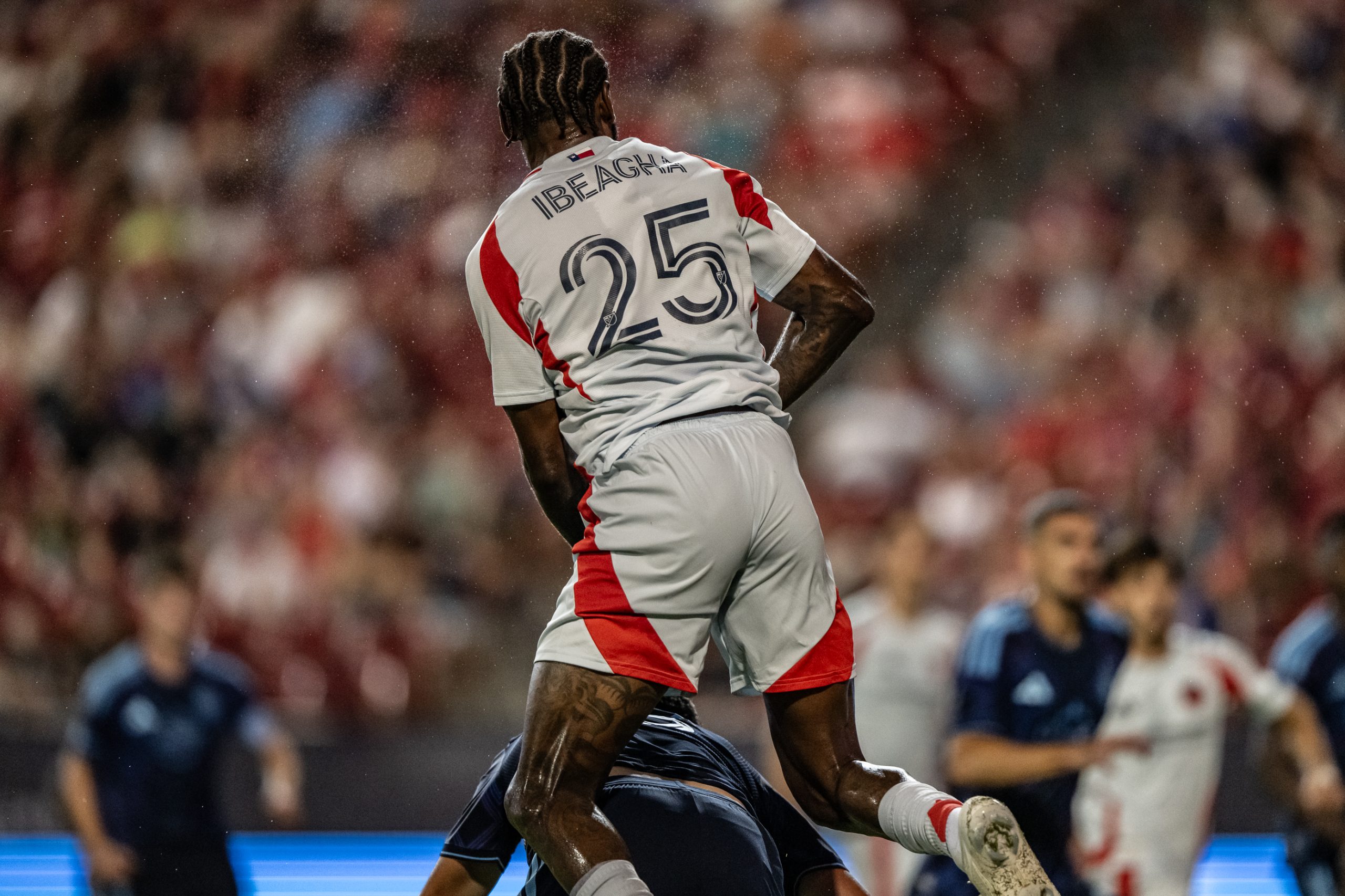 Sebastien Ibeagha (25) smashes the opposition against Sporting KC, September 5, 2026. (Mike Brooks, 3rd Degree)