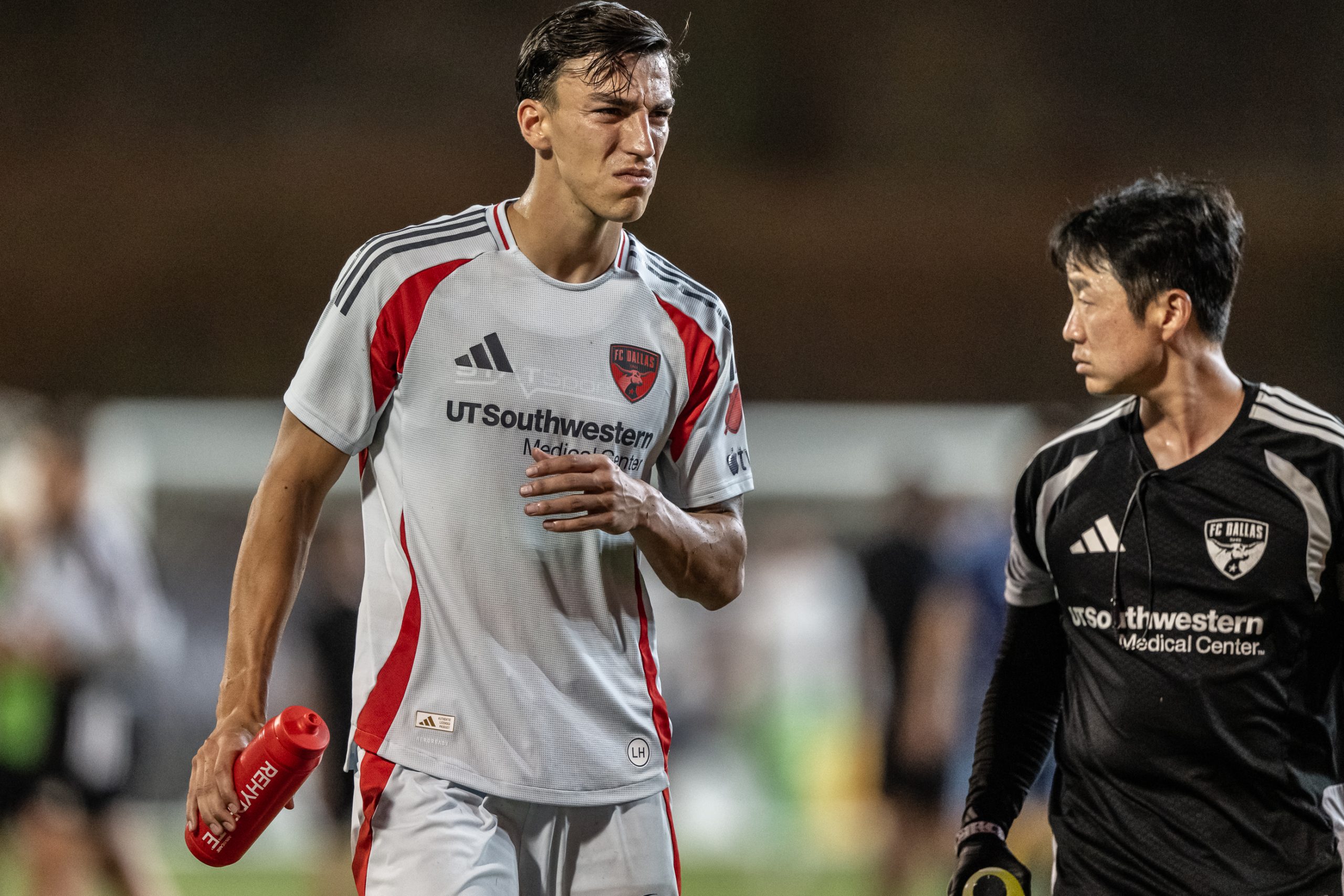 Petar Musa (9) of FC Dallas winces as he walks off after facing Sporting KC, September 5, 2026. (Mike Brooks, 3rd Degree)