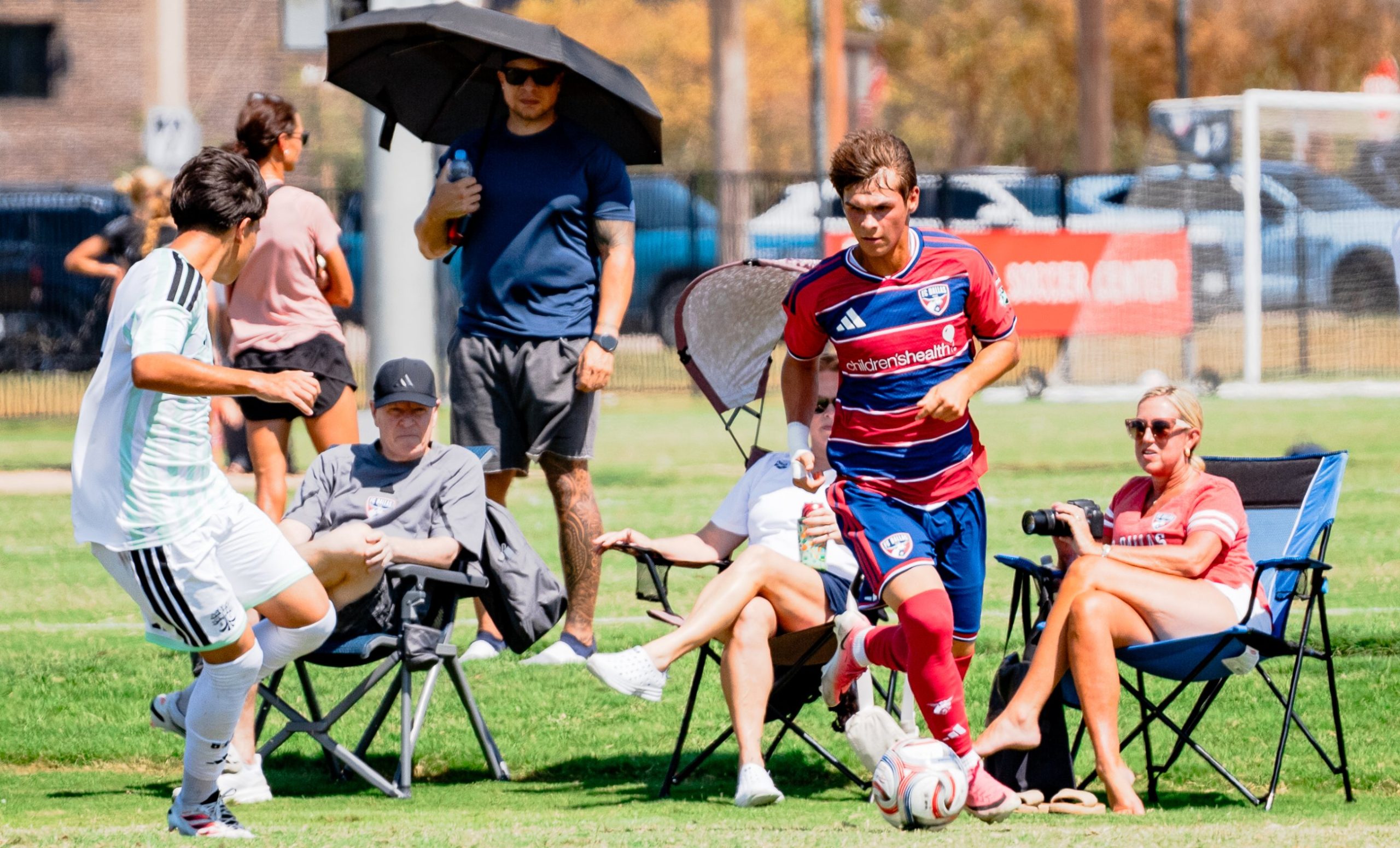 North Texas SC's Sam Sedeh (23) takes on a defender while playing for the FC Dallas U18s against Austin FC, September 18, 2025. (Ronit Chhabra, 3rd Degree)