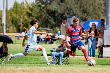 Jaxon Meese (45) of the FC Dallas U18s takes on a defender against Austin FC, September 18, 2025. (Ronit Chhabra, 3rd Degree)