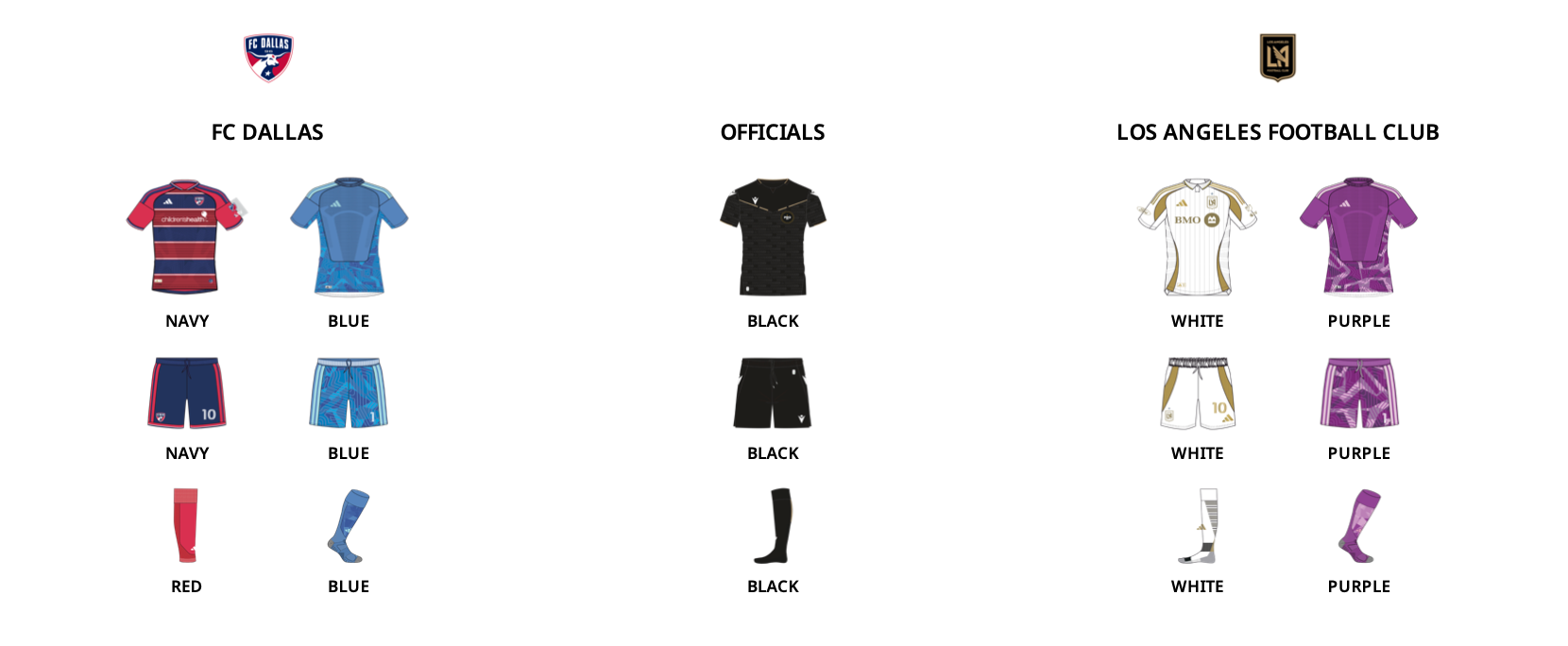 MLS kit assignments for FC Dallas vs LAFC, Sept 26, 2026. (Courtesy MLS)