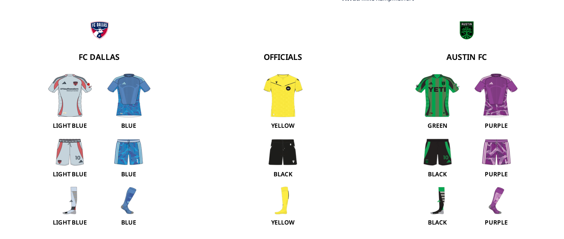 MLS kit assignments for FC Dallas vs Austin FC, Sept 19, 2026. (Courtesy MLS)
