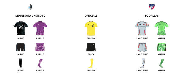 MLS kit assignments for FC Dallas at Minnesota United, September 9, 2026. (Courtesy MLS)