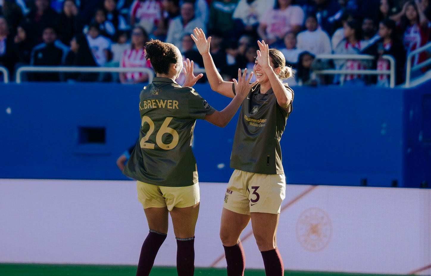 15-Year Old Kayia Brewer celebrates with her teammates after scoring in The State Fair Clasico (Oct. 17, 2026 Photo: Samuel Kolade, Courtesy: Dallas Trinity FC)
