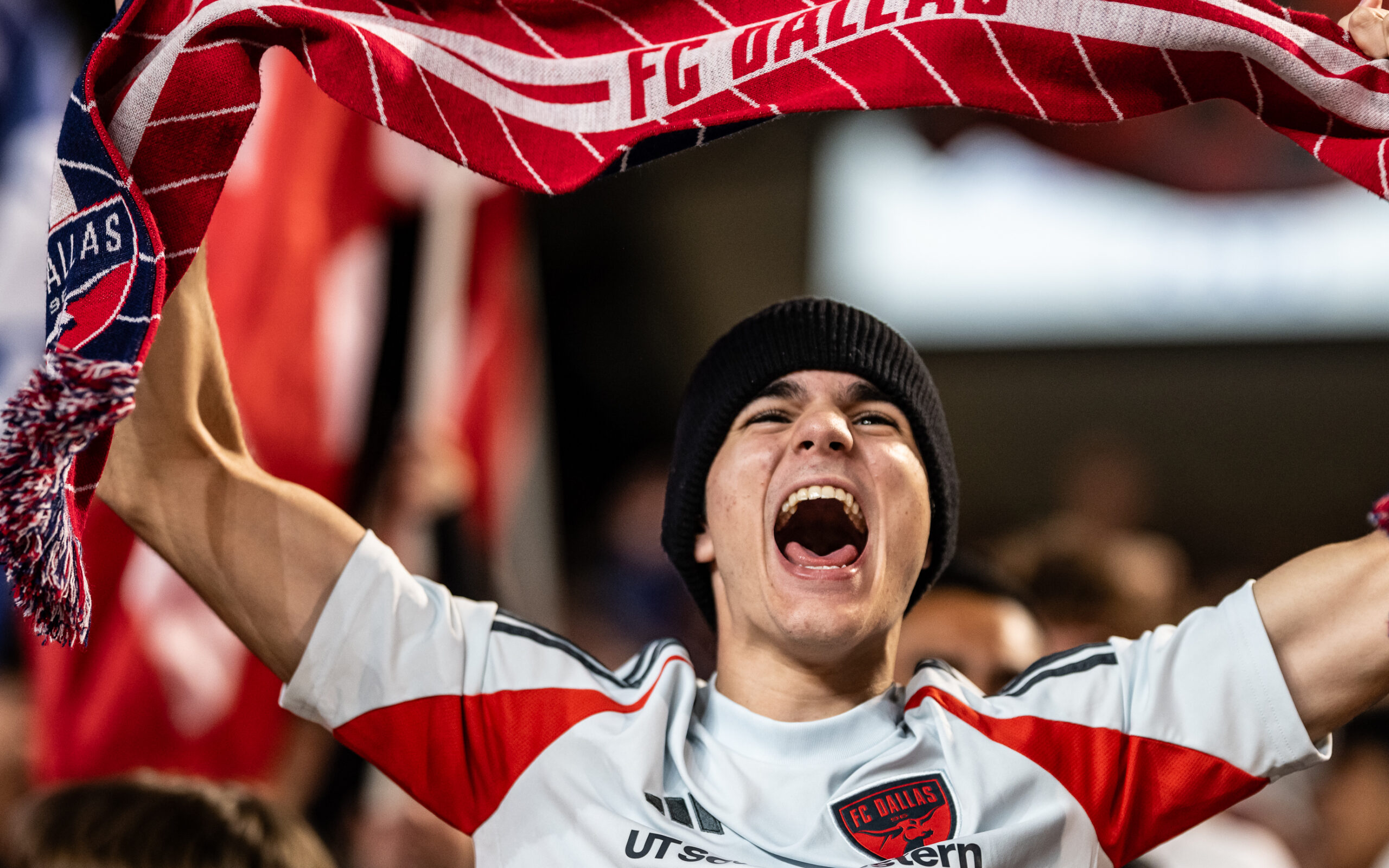 A FCD fan cheers on his team, FC Dallas vs Columbus Crew, October 28, 2026. (Mike Brooks, 3rd Degree)