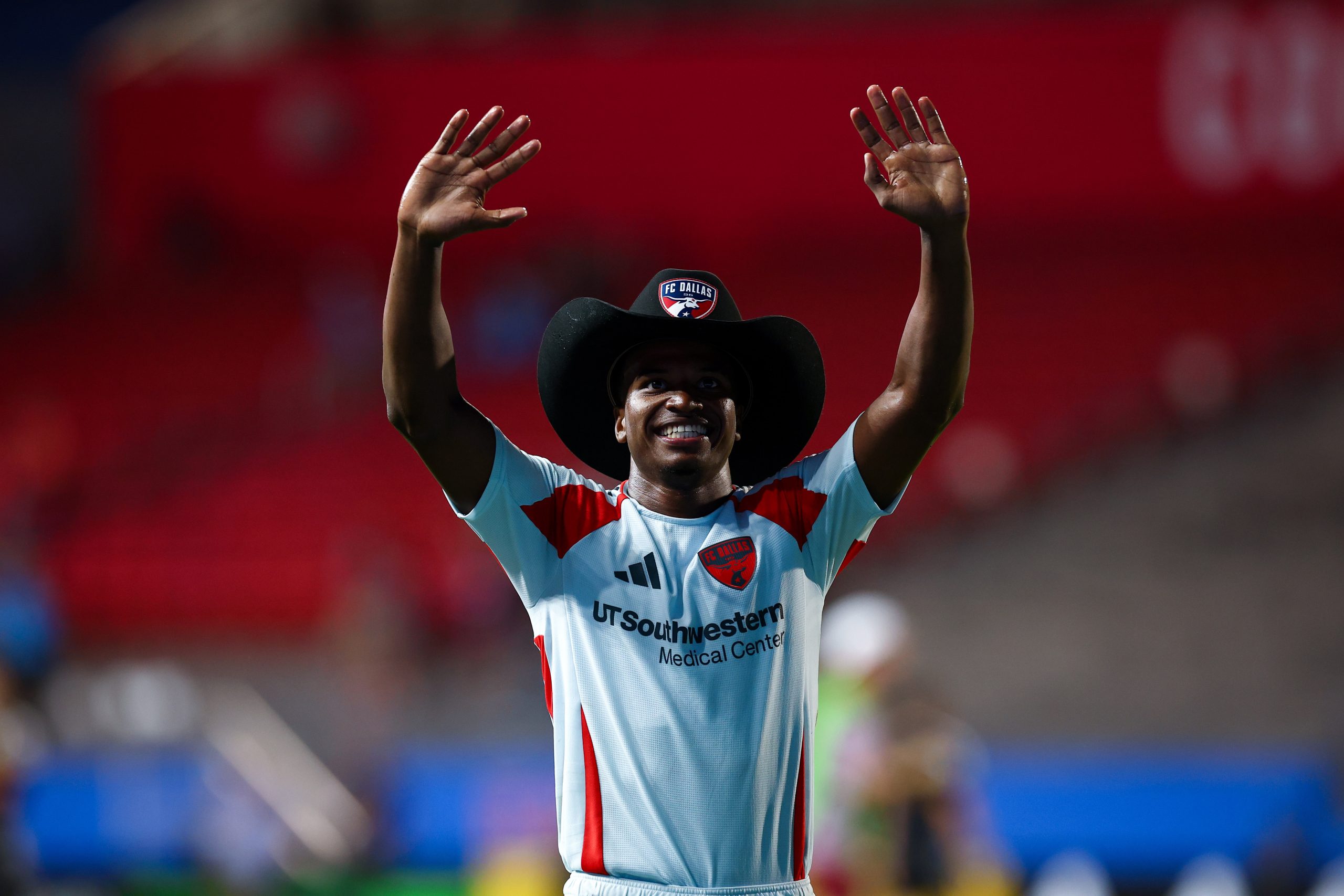 Kaick (55) is the official FC Dallas Man of the Match showing off the big hat. FC Dallas vs Seattle Sounders, October 14, 2026. (Matt Visinsky, 3rd Degree)