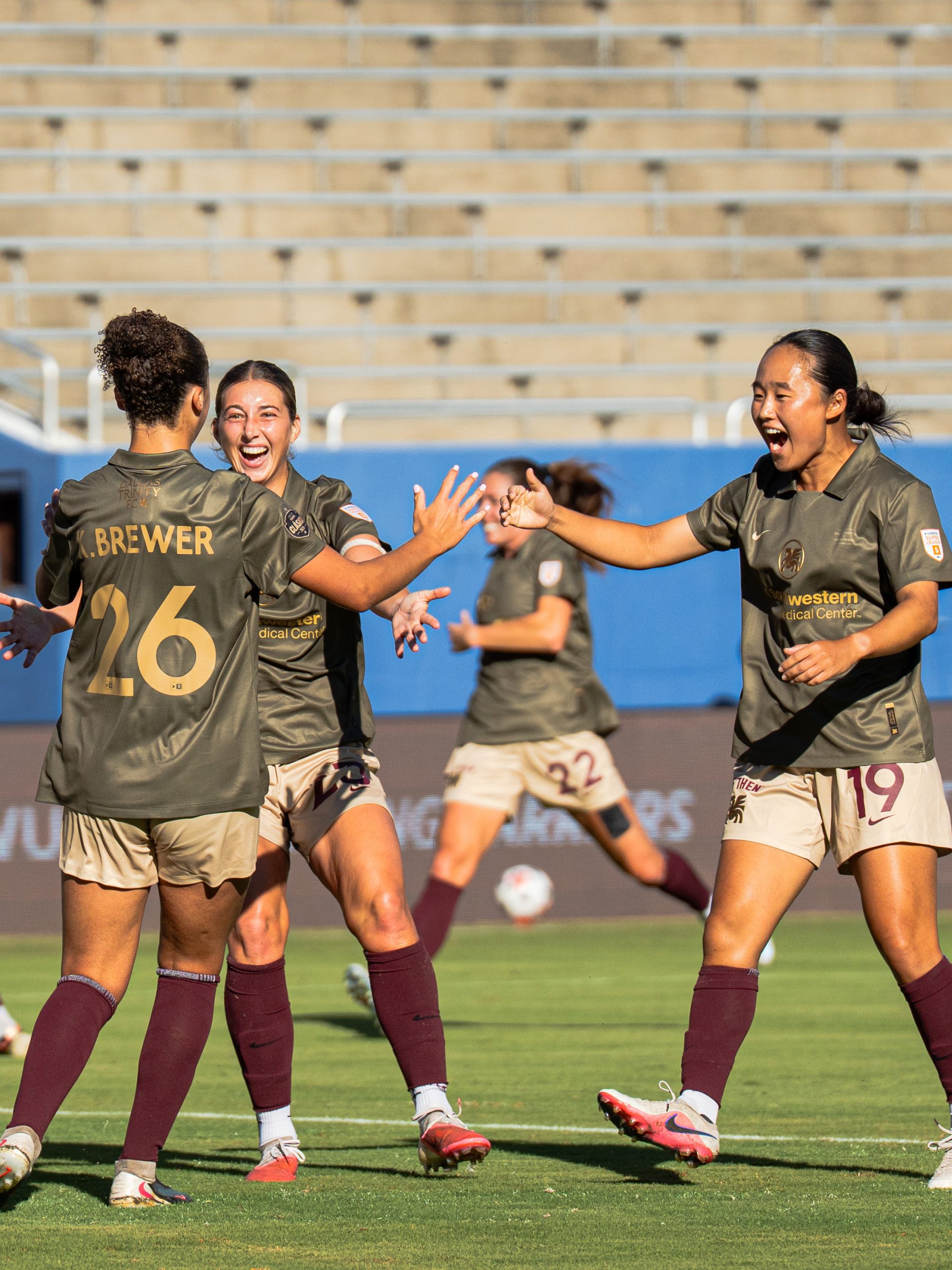 Kaiya Brewer celebrates her first goal in her first appearance. The academy player is just 15 years old. (Photo: Christian Luna Courtesy: Dallas Trinity FC)