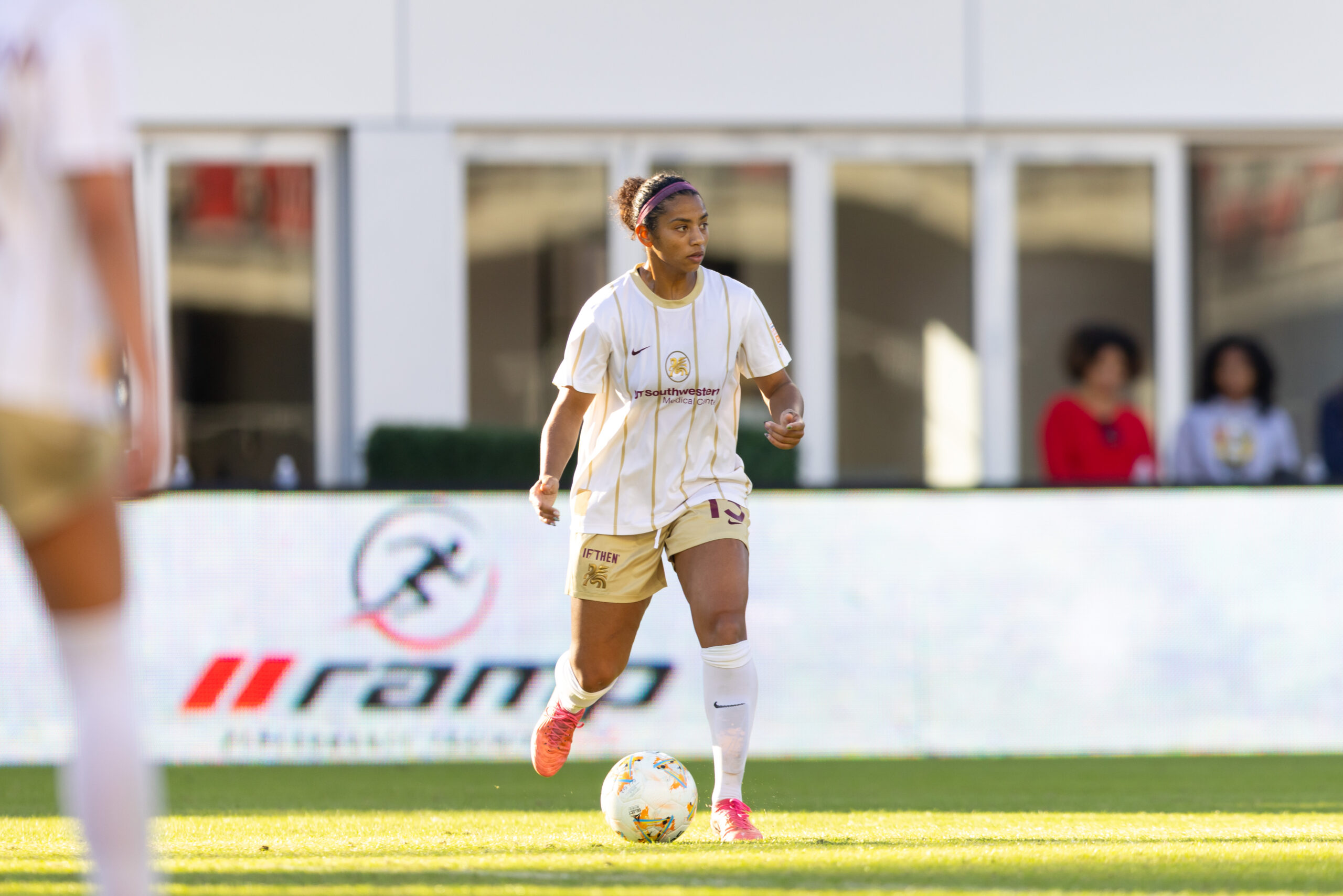 Cyera Hintzen on the ball. Dallas Trinity at DC Power - Oct. 25, 2026 (Photo: Kylli Asaro Courtesy: Dallas Trinity FC)